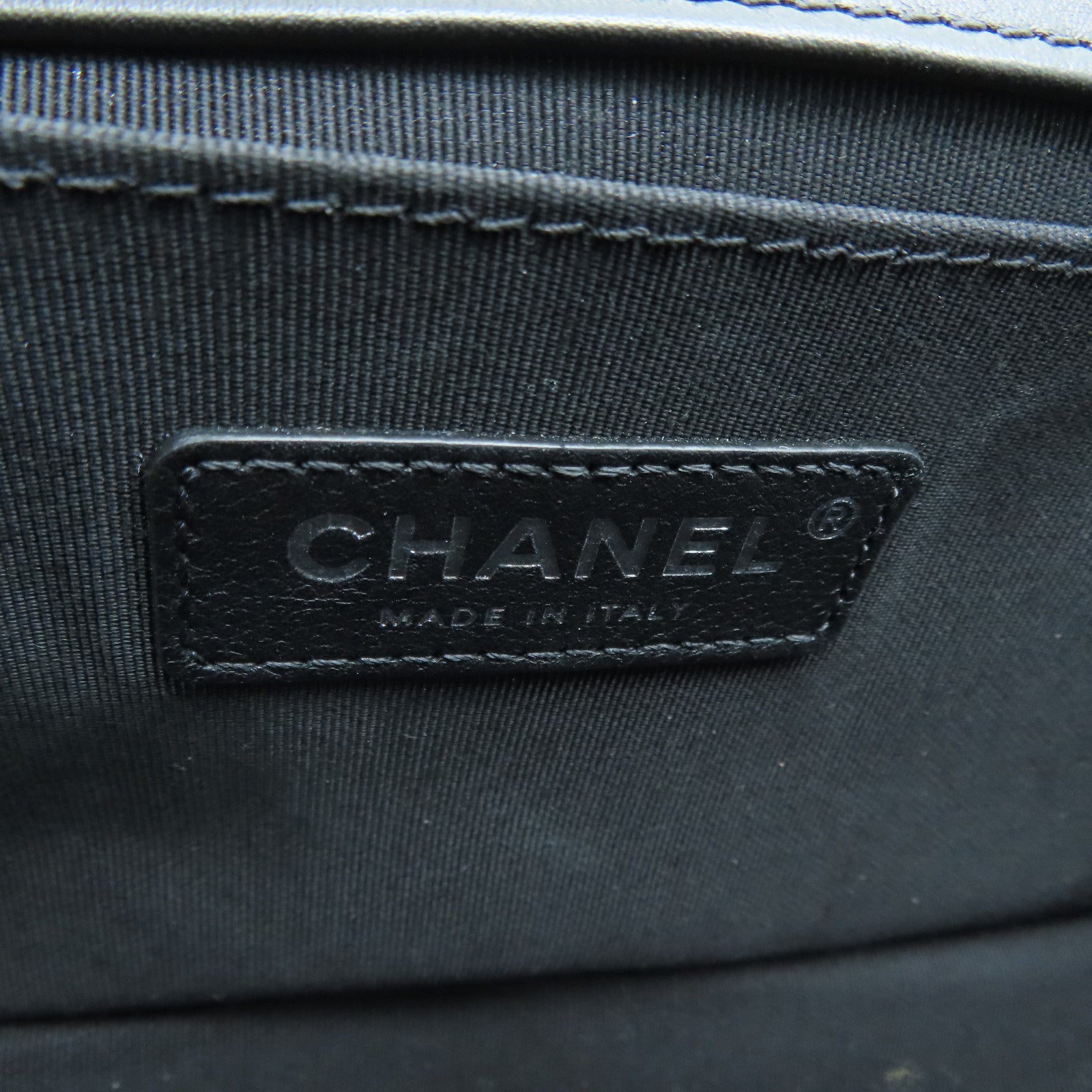 CHANEL 菱格羊皮皮革/布Boy 25cm銀扣肩背袋黑色