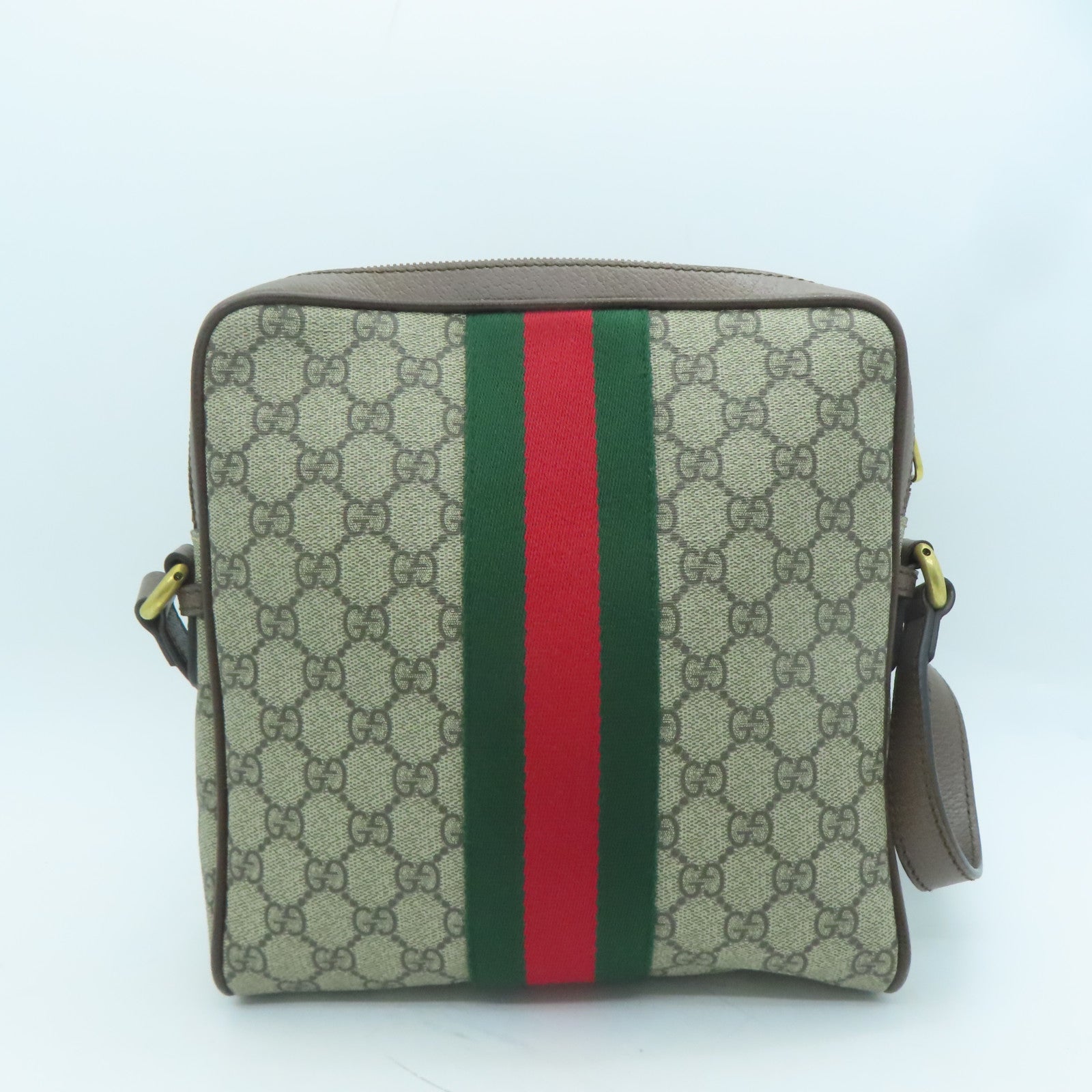GUCCI Coated Canvas Ophidia GG Small Messenger Gold Buckle Shoulder Bag Brown