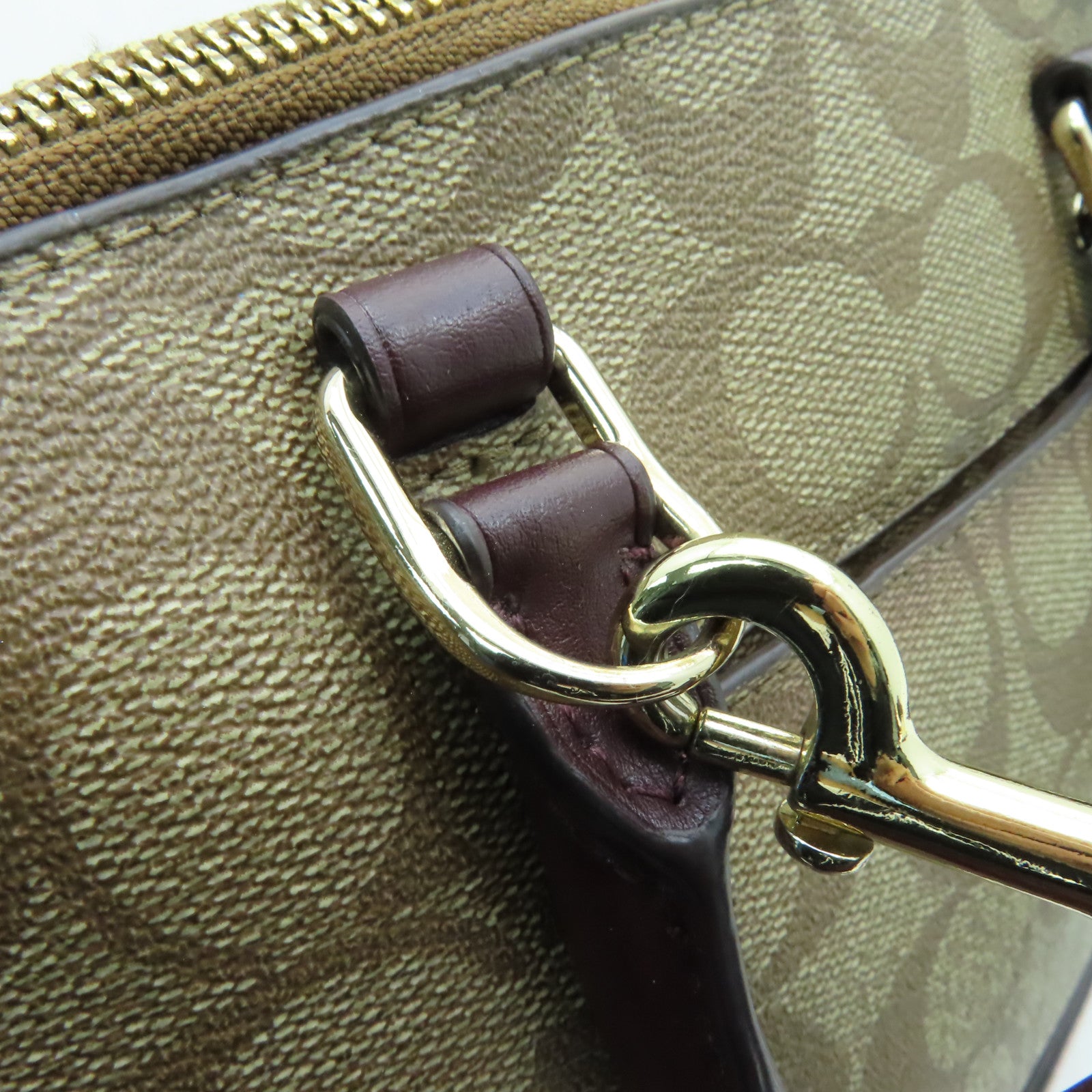 COACH 塗層帆布2 Way Shoulder金扣手挽肩背兩用袋啡色/粉紅色