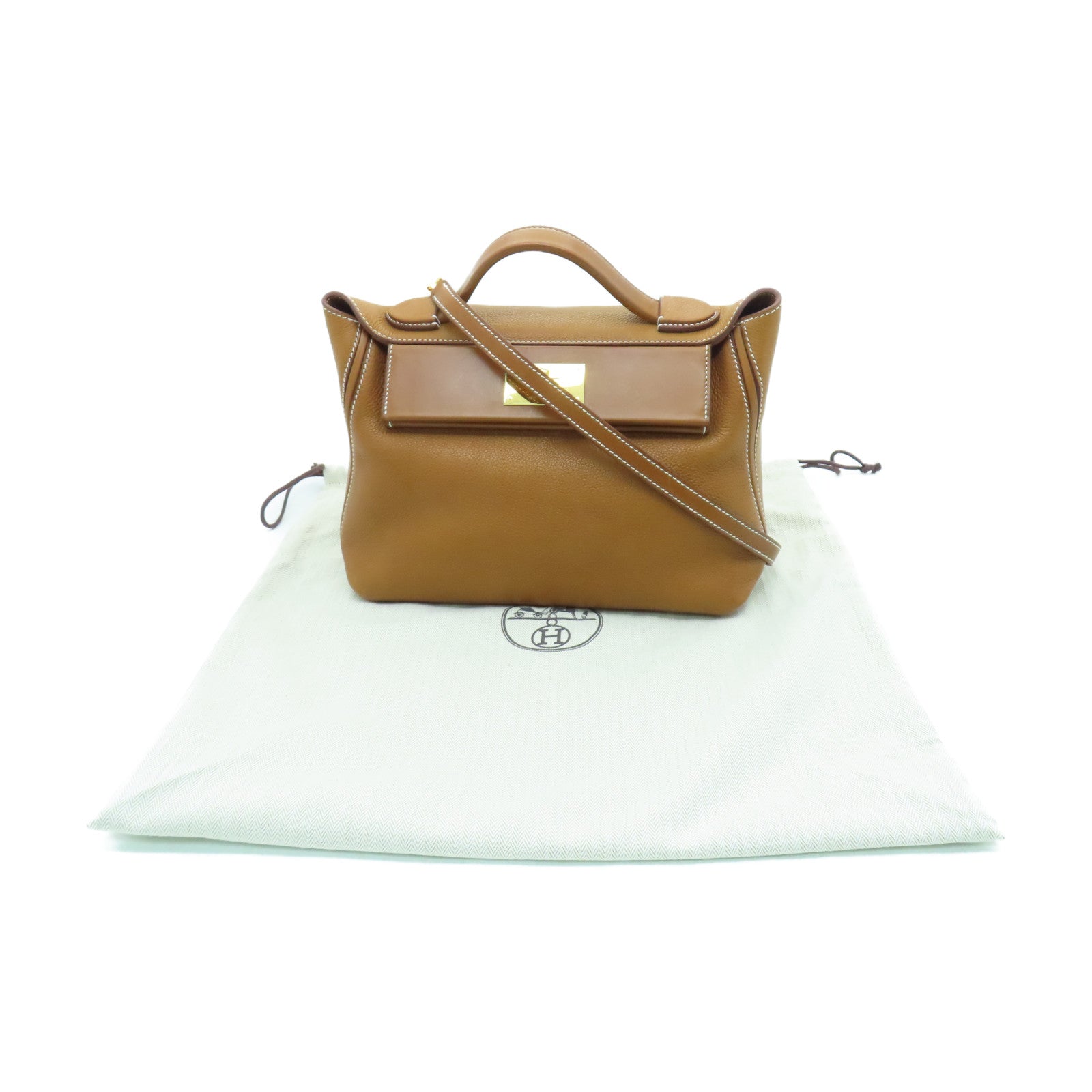 HERMES Barenia leather 24/24 29cm gold buckle handle shoulder bag brown