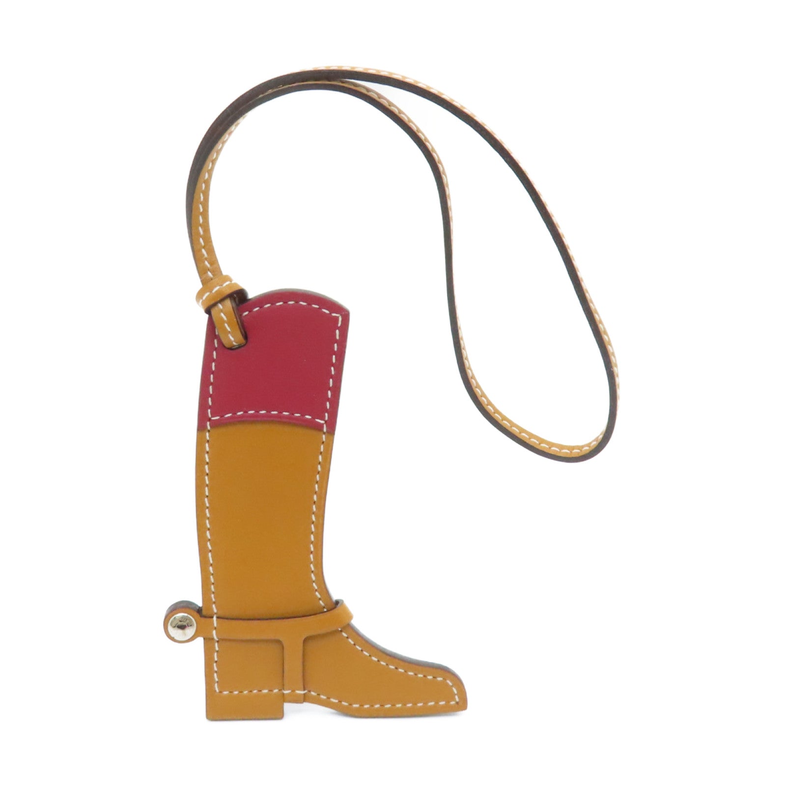HERMES Paddock Boot Charm Naturel/Rouge Brown/Wine Red