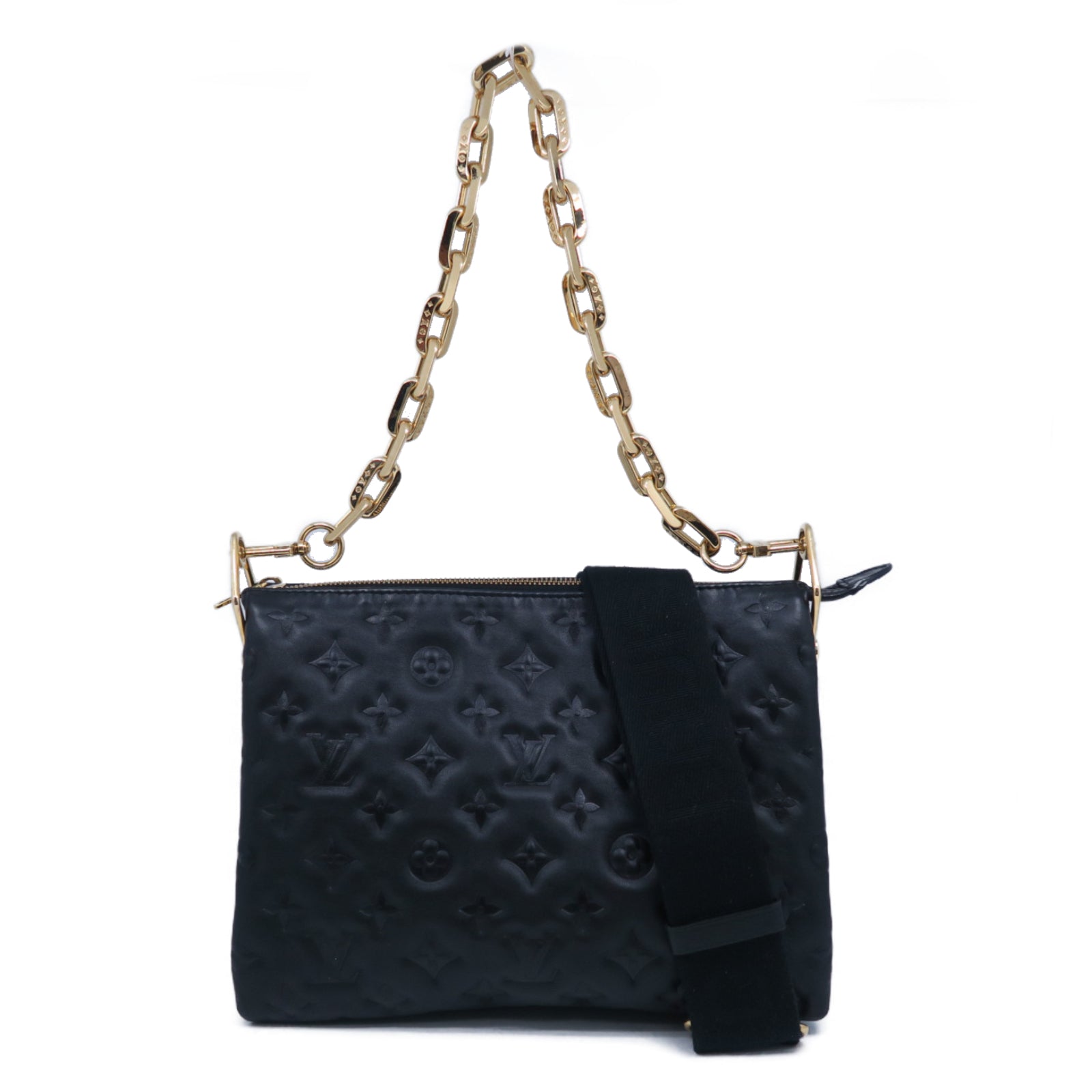 LOUIS VUITTON Monogram Embossed Coussin PM金扣手挽肩背兩用袋黑色
