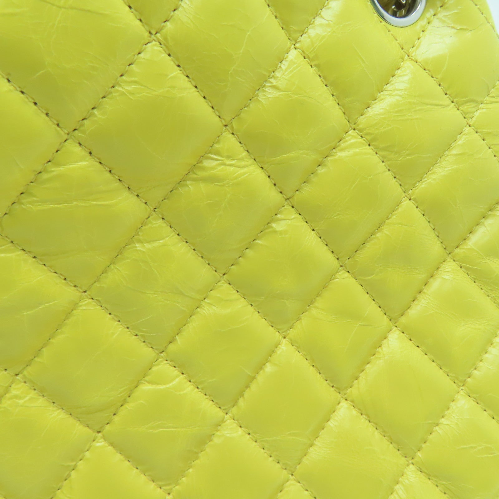 CHANEL 菱格牛皮皮革Chain Shoulder銀扣肩背袋黃色