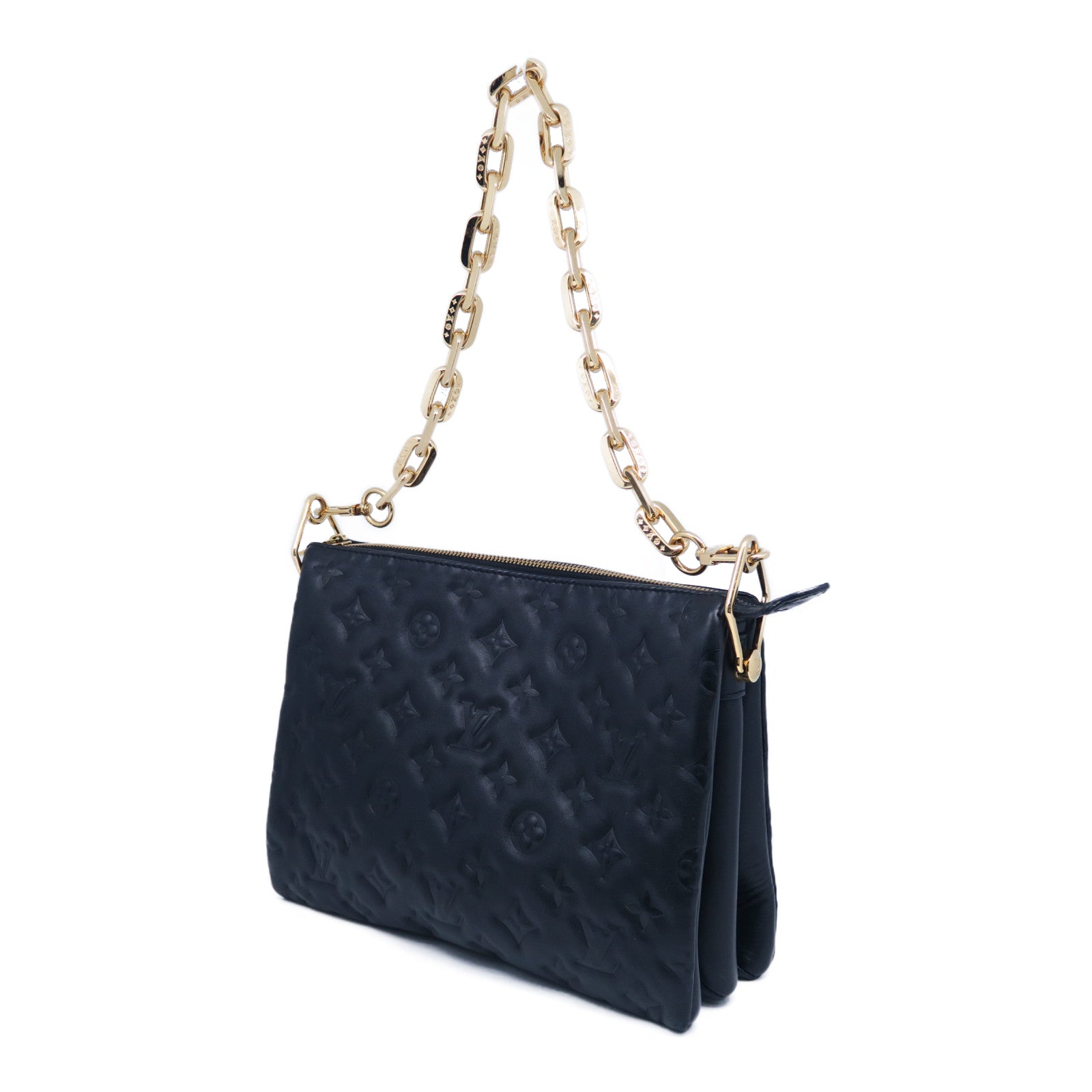 LOUIS VUITTON Monogram Embossed Coussin PM金扣手挽肩背兩用袋黑色
