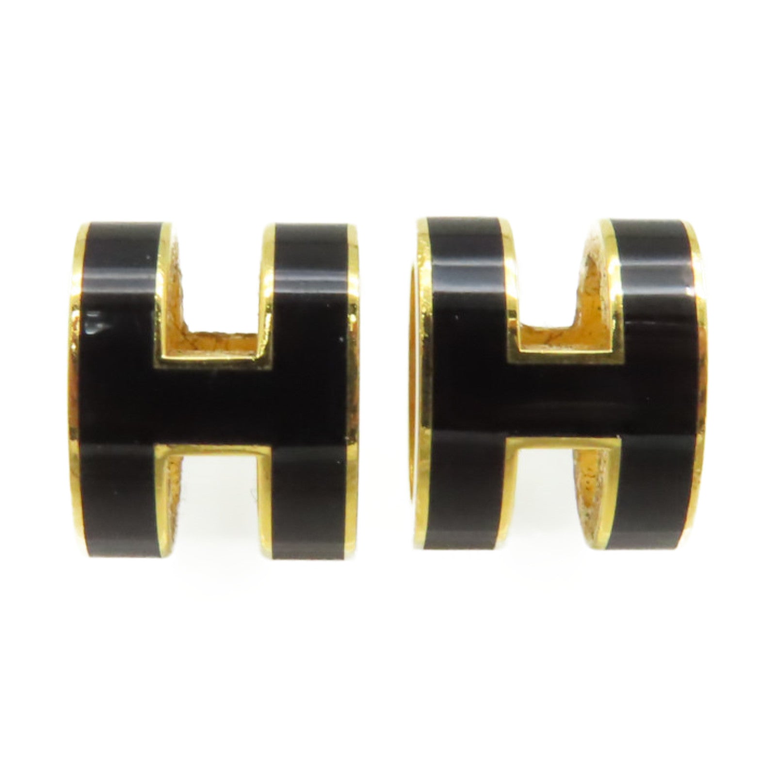 HERMES 金屬/瓷漆Pop H Earrings耳環金色/黑色