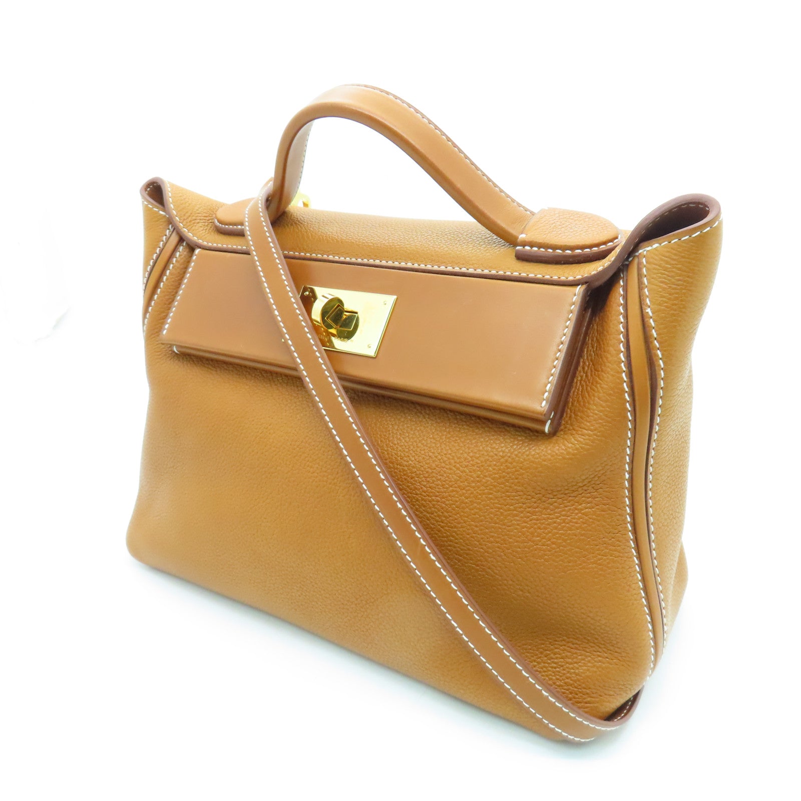 HERMES Barenia leather 24/24 29cm gold buckle handle shoulder bag brown