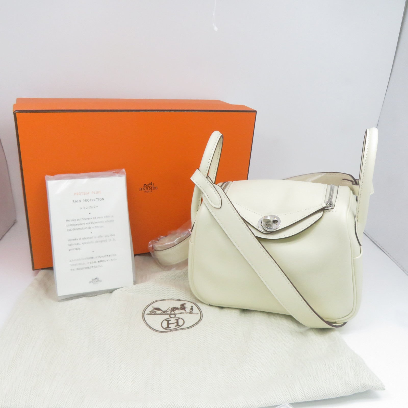 HERMES 【激減優惠】Swift皮革Mini Lindy銀扣肩背袋白色Nata/Lime
