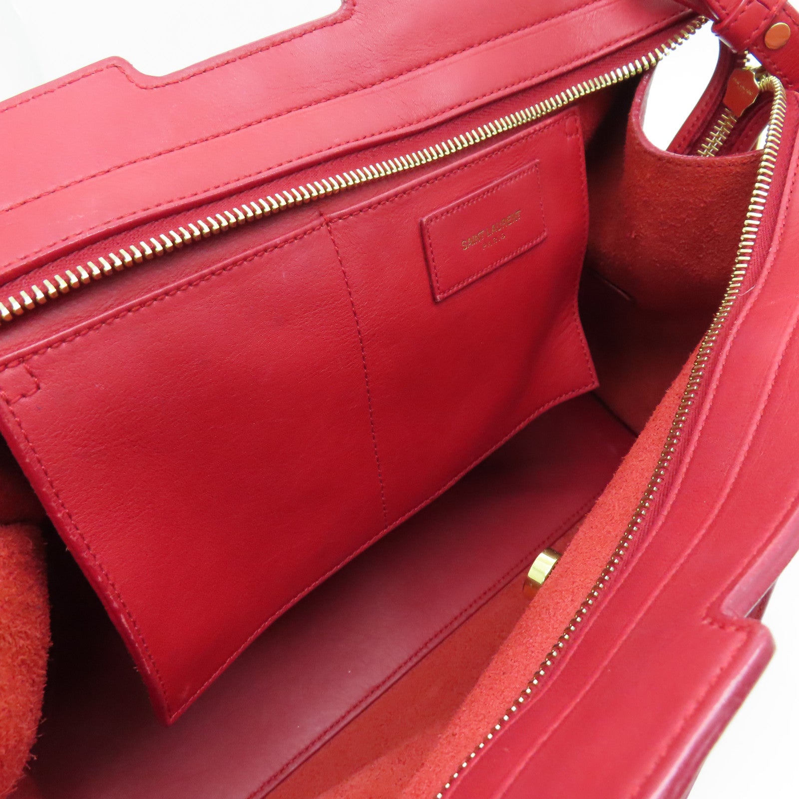 SAINT LAURENT 牛皮皮革2 Way Shoulder金扣手挽肩背兩用袋紅色