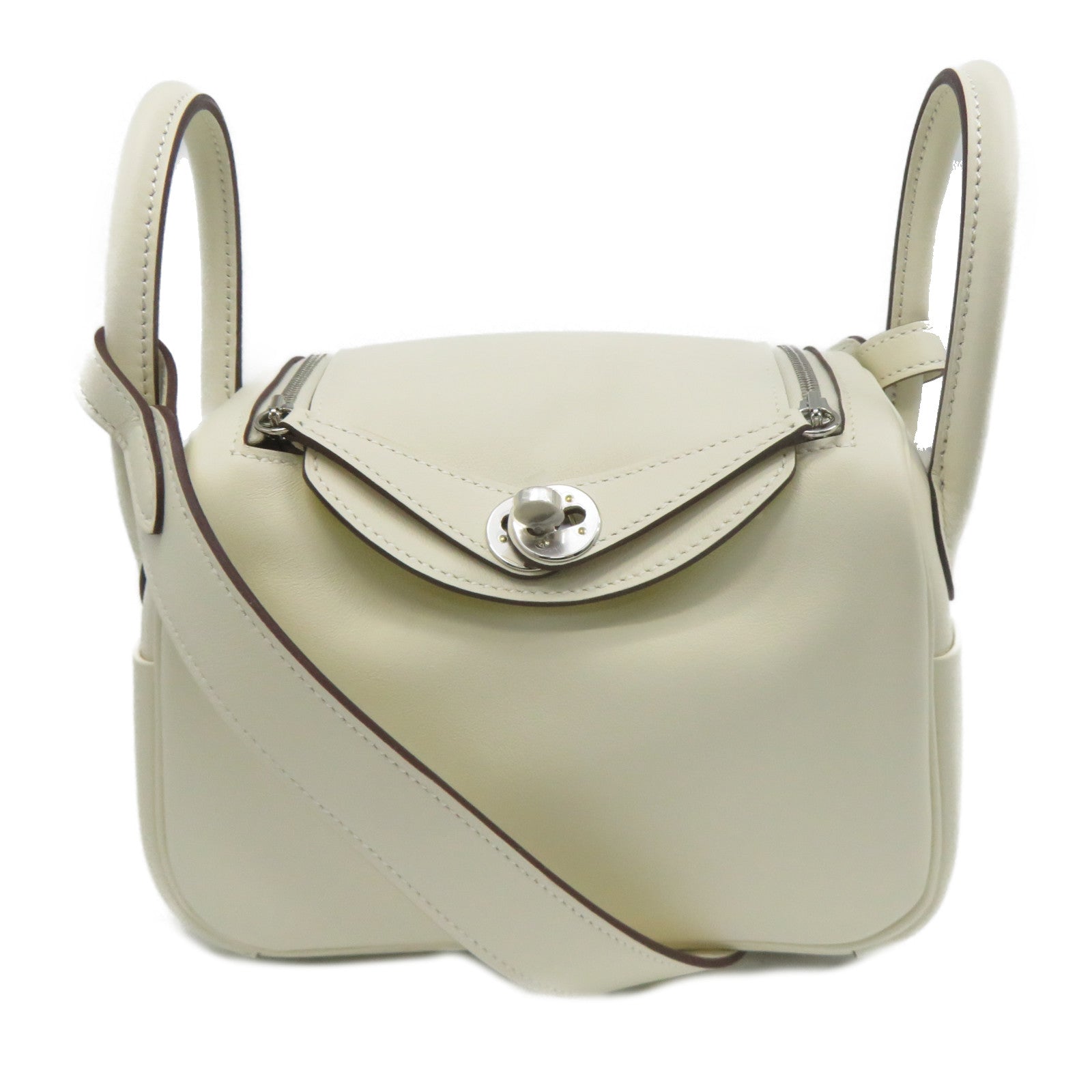HERMES 【激減優惠】Swift皮革Mini Lindy銀扣肩背袋白色Nata/Lime