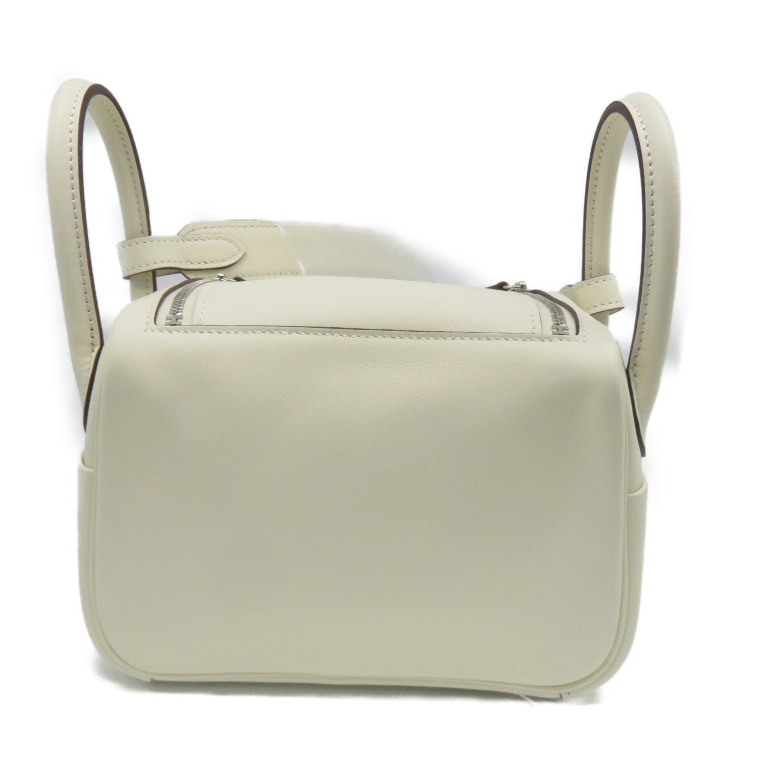HERMES 【激減優惠】Swift皮革Mini Lindy銀扣肩背袋白色Nata/Lime