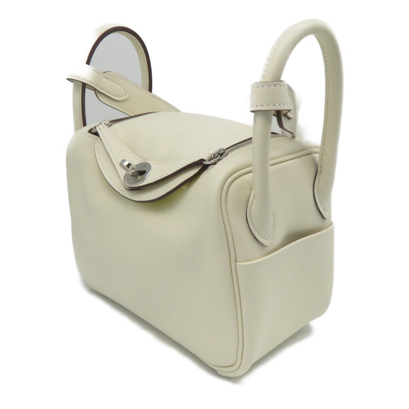 HERMES 【激減優惠】Swift皮革Mini Lindy銀扣肩背袋白色Nata/Lime