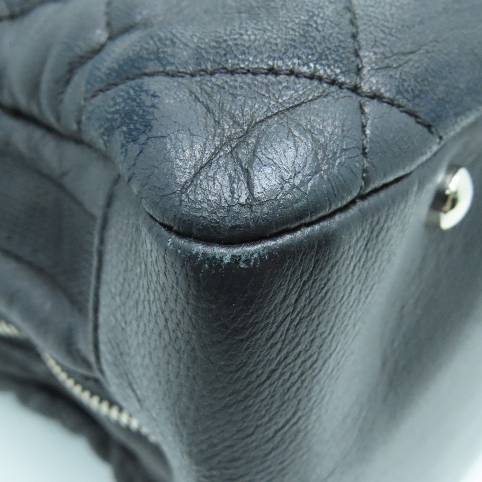 CHANEL 菱格牛皮皮革Chain Shoulder Bag銀扣鏈帶肩背袋黑色