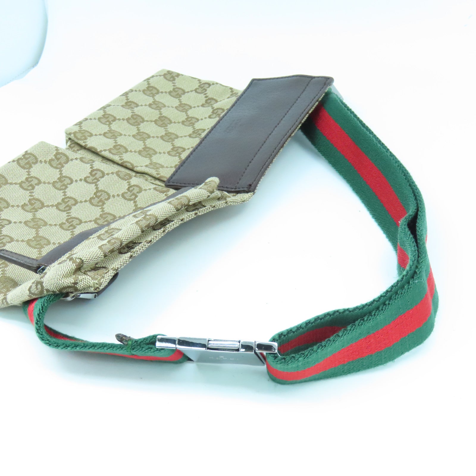 GUCCI 帆布Belt Bag銀扣腰包啡色
