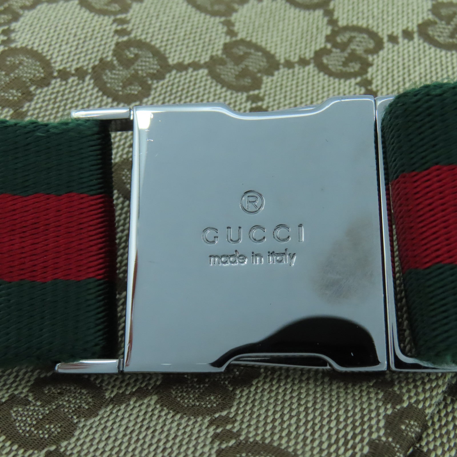 GUCCI 帆布Belt Bag銀扣腰包啡色