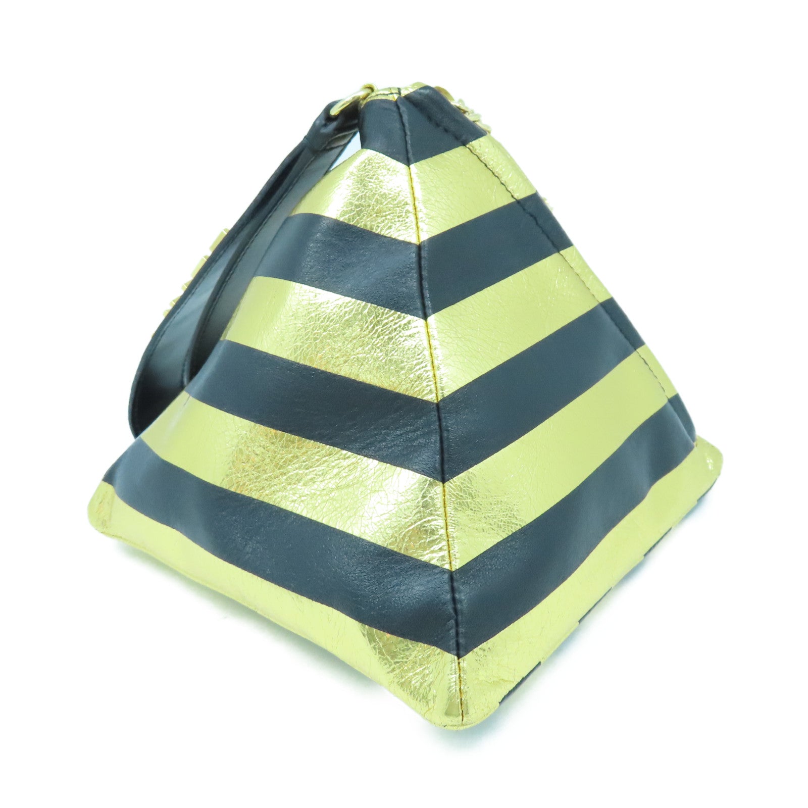CHANEL 【激減優惠】Metallic羊皮皮革Kheops Pyramid Bag金扣手挽袋金色/黑色