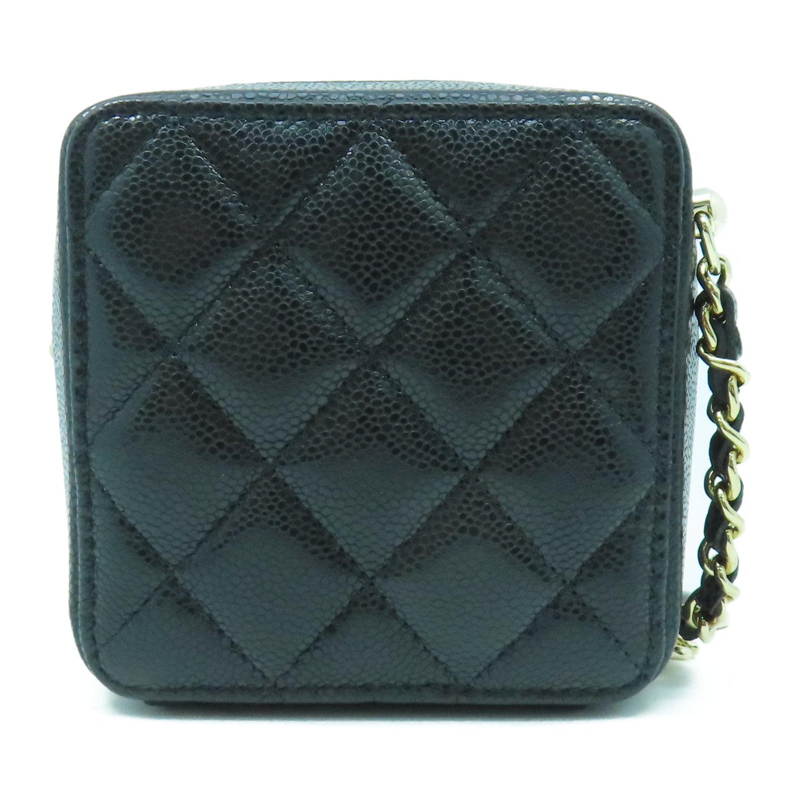 CHANEL 菱格Caviar皮革Mini Chain Shoulder金扣鏈帶肩背袋黑色