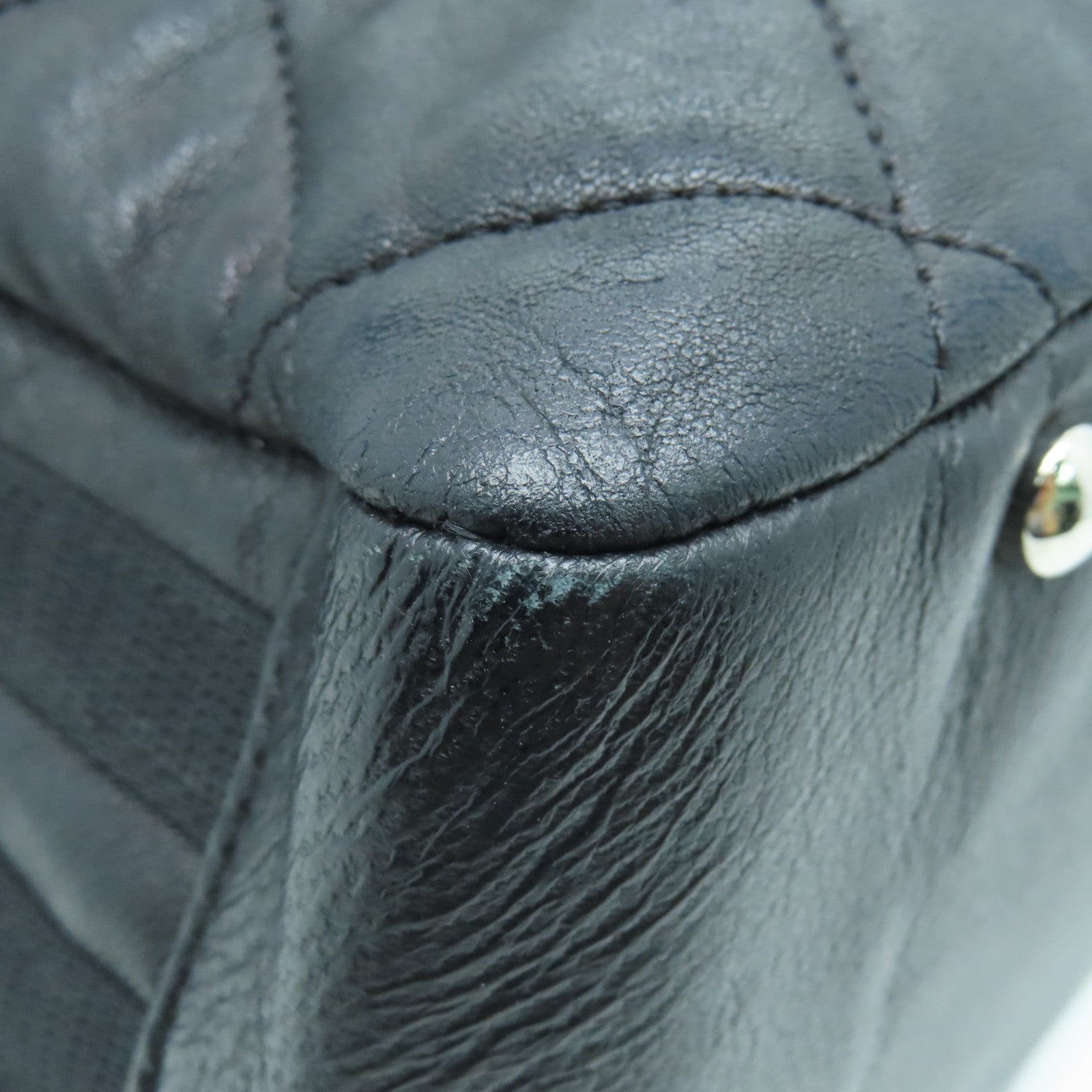 CHANEL 菱格牛皮皮革Chain Shoulder Bag銀扣鏈帶肩背袋黑色