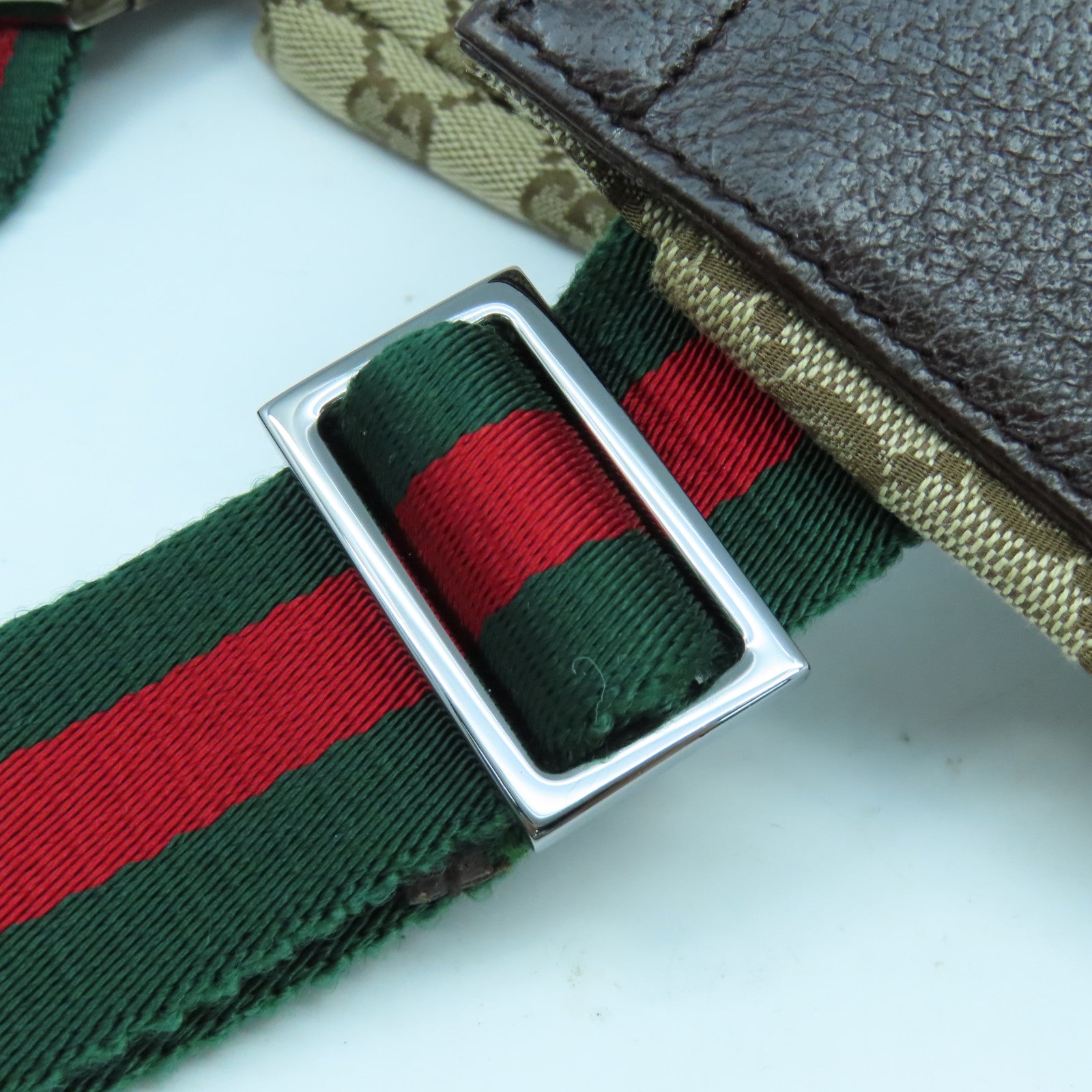 GUCCI 帆布Belt Bag銀扣腰包啡色