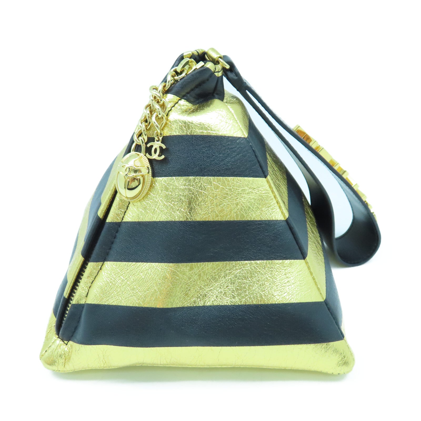 CHANEL 【激減優惠】Metallic羊皮皮革Kheops Pyramid Bag金扣手挽袋金色/黑色