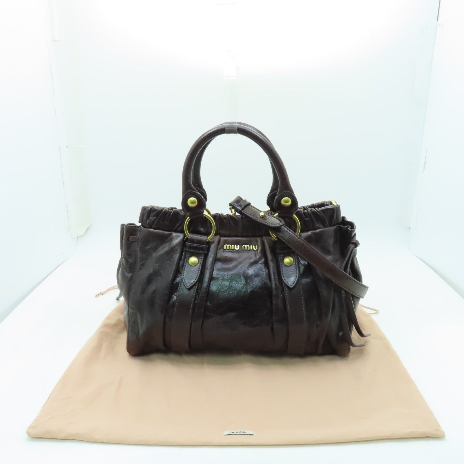 Miu Miu 牛皮皮革2way Shoulder Bag金扣手挽肩背兩用袋棕色