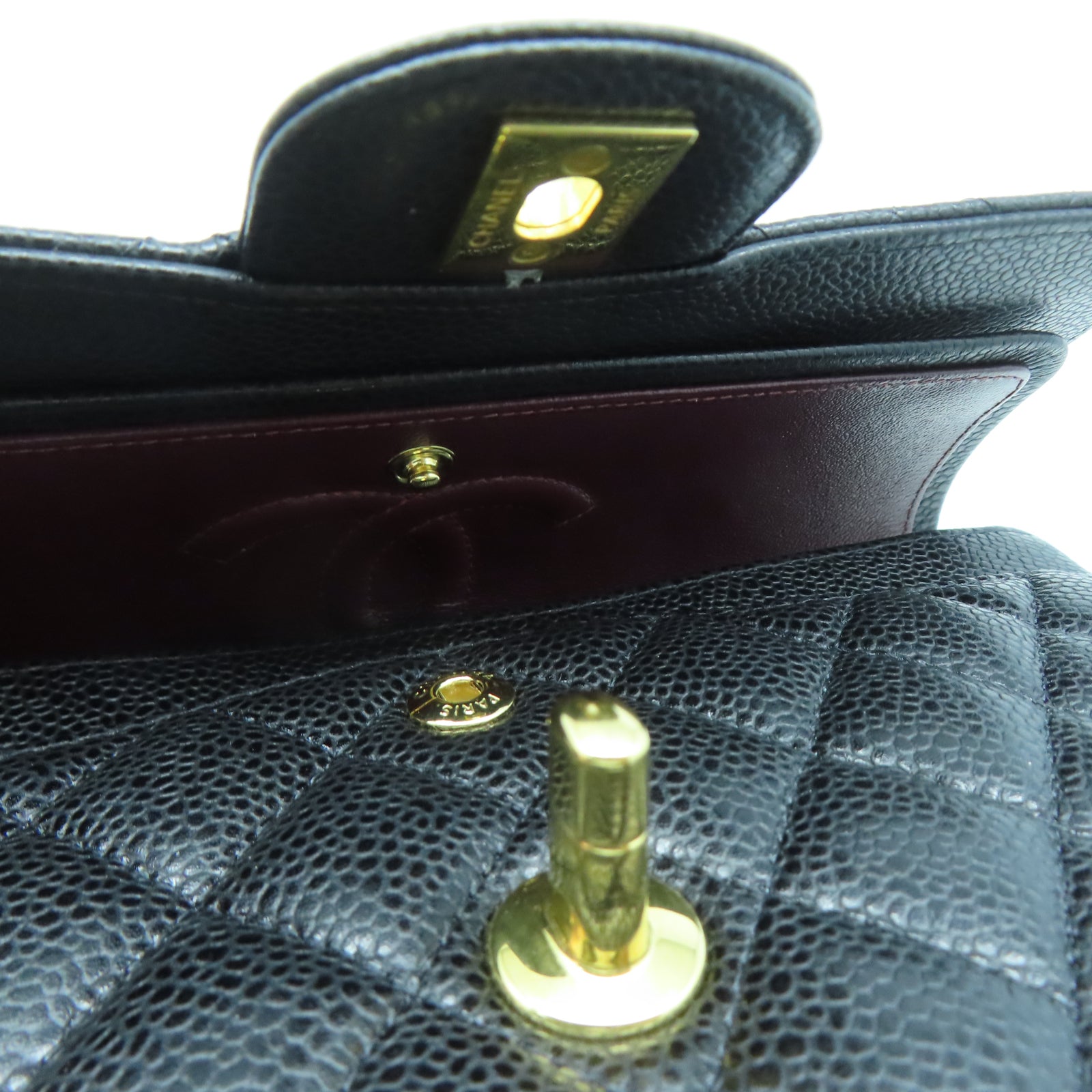 CHANEL 菱格Caviar皮革Chain Shoulder金扣鏈帶肩背袋黑色