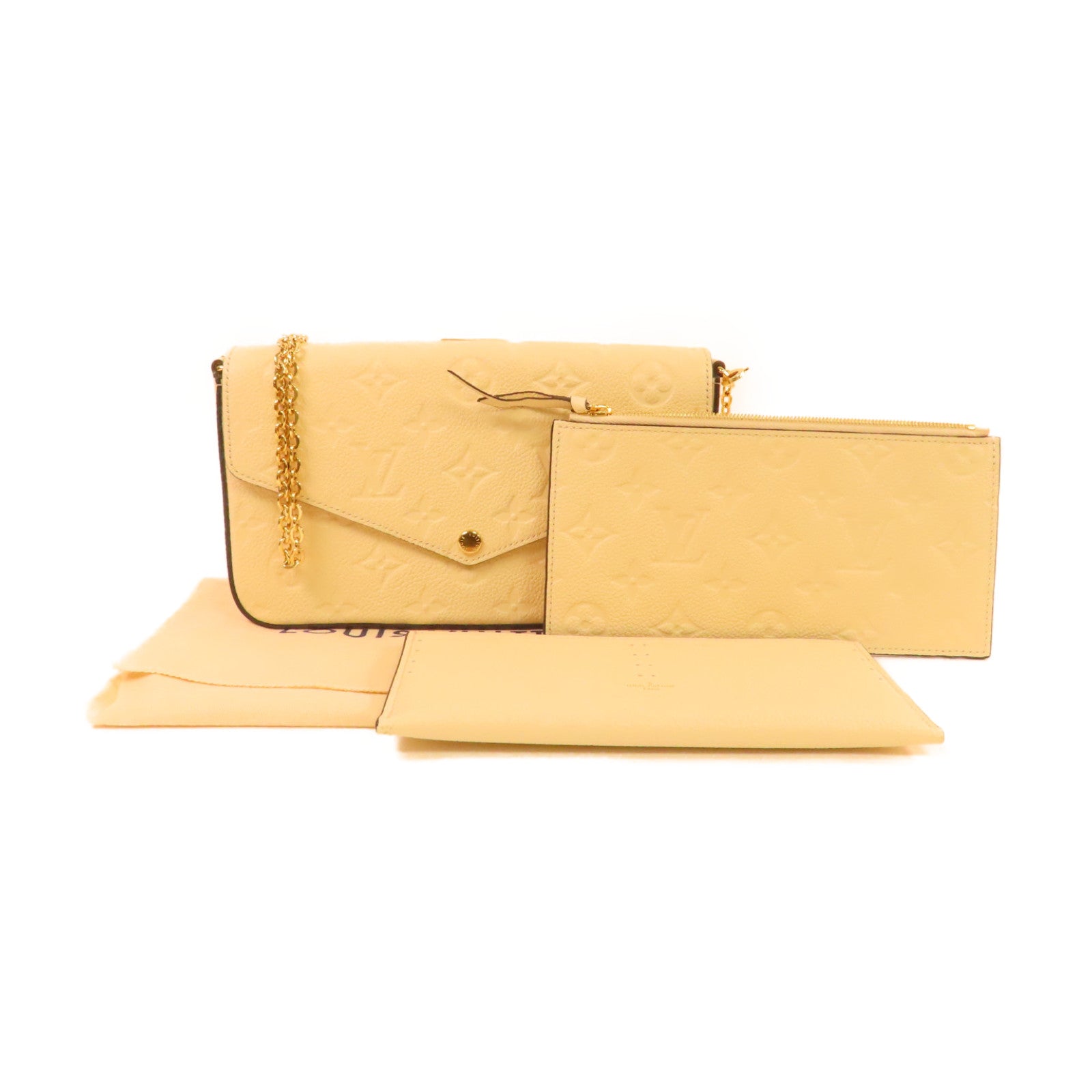 LOUIS VUITTON Monogram Empreinte Felicie Pochette Chain Shoulder Bag金扣鏈帶肩背袋米白色