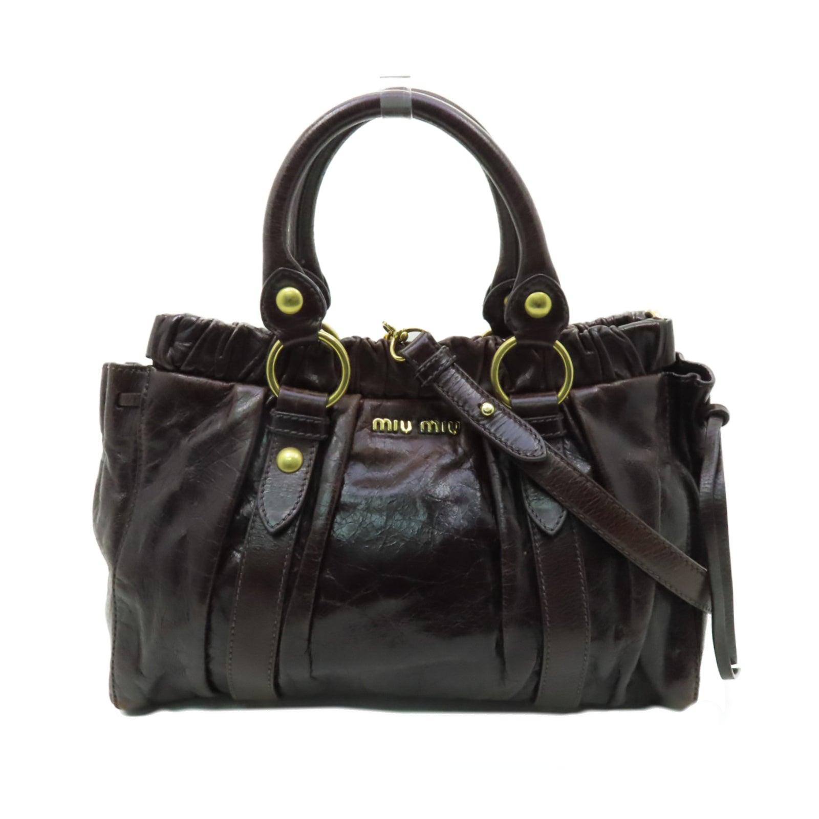 Miu Miu 牛皮皮革2way Shoulder Bag金扣手挽肩背兩用袋棕色