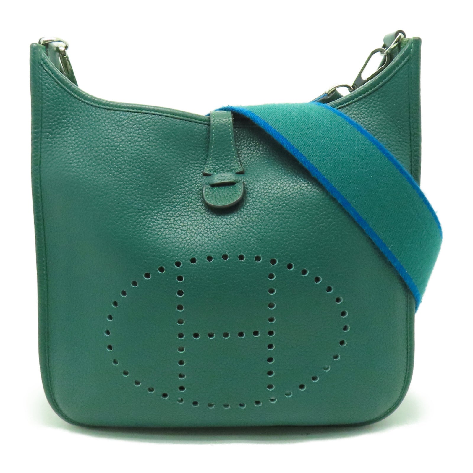HERMES Clemence皮革Evelyne PM銀扣肩背袋Malachite綠色