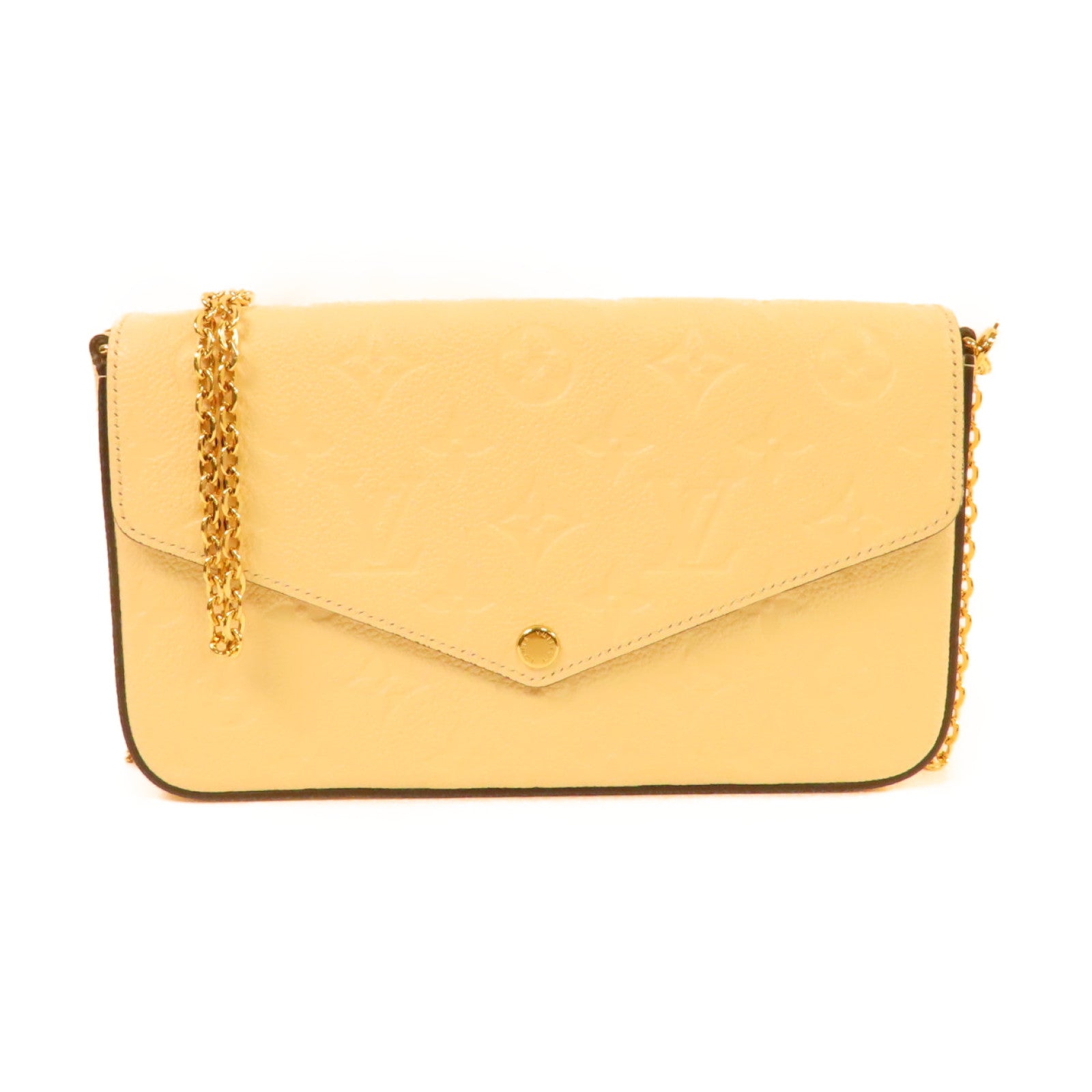 LOUIS VUITTON Monogram Empreinte Felicie Pochette Chain Shoulder Bag金扣鏈帶肩背袋米白色