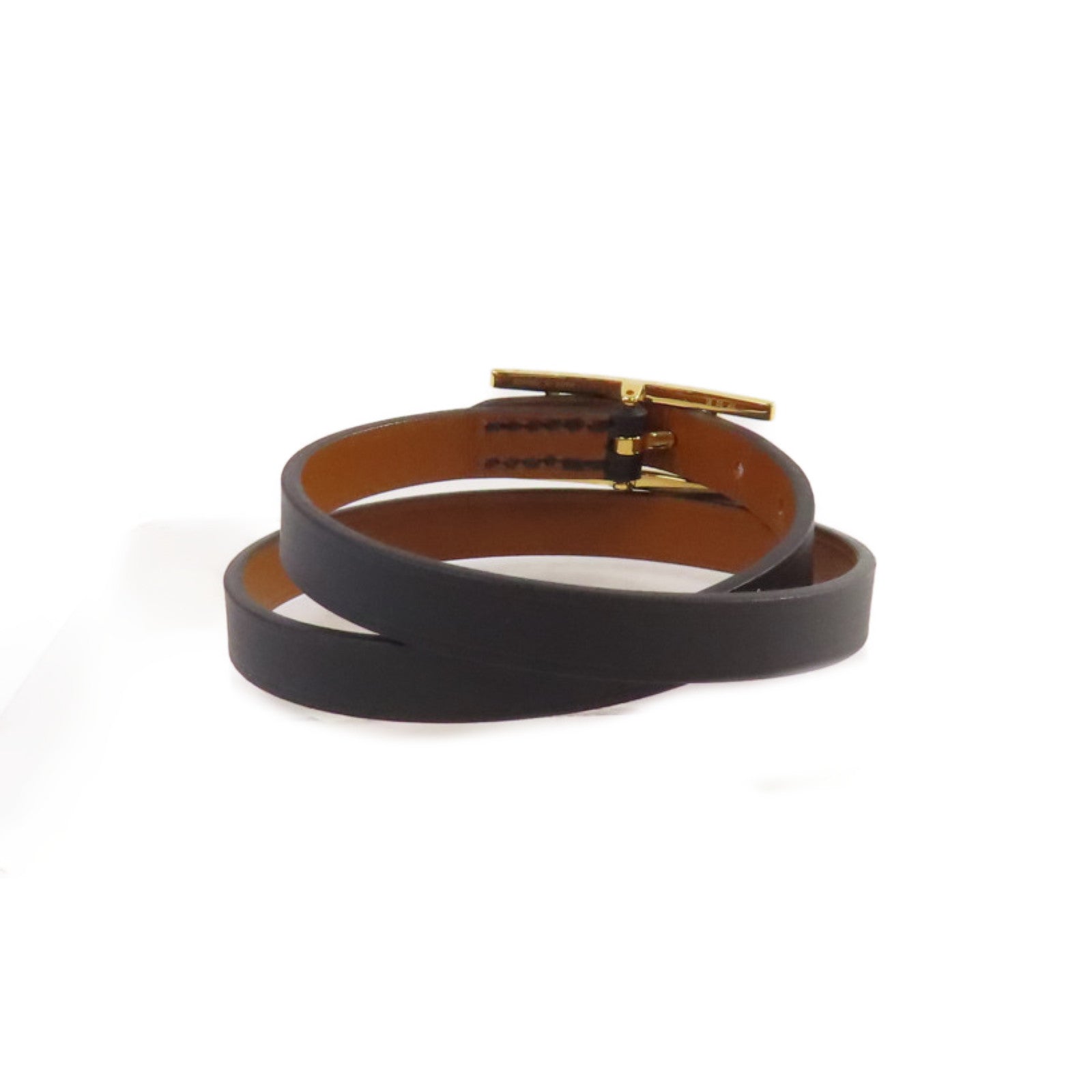 HERMES Swift皮革Behapi Double Tour Bracelet金扣手鏈黑色