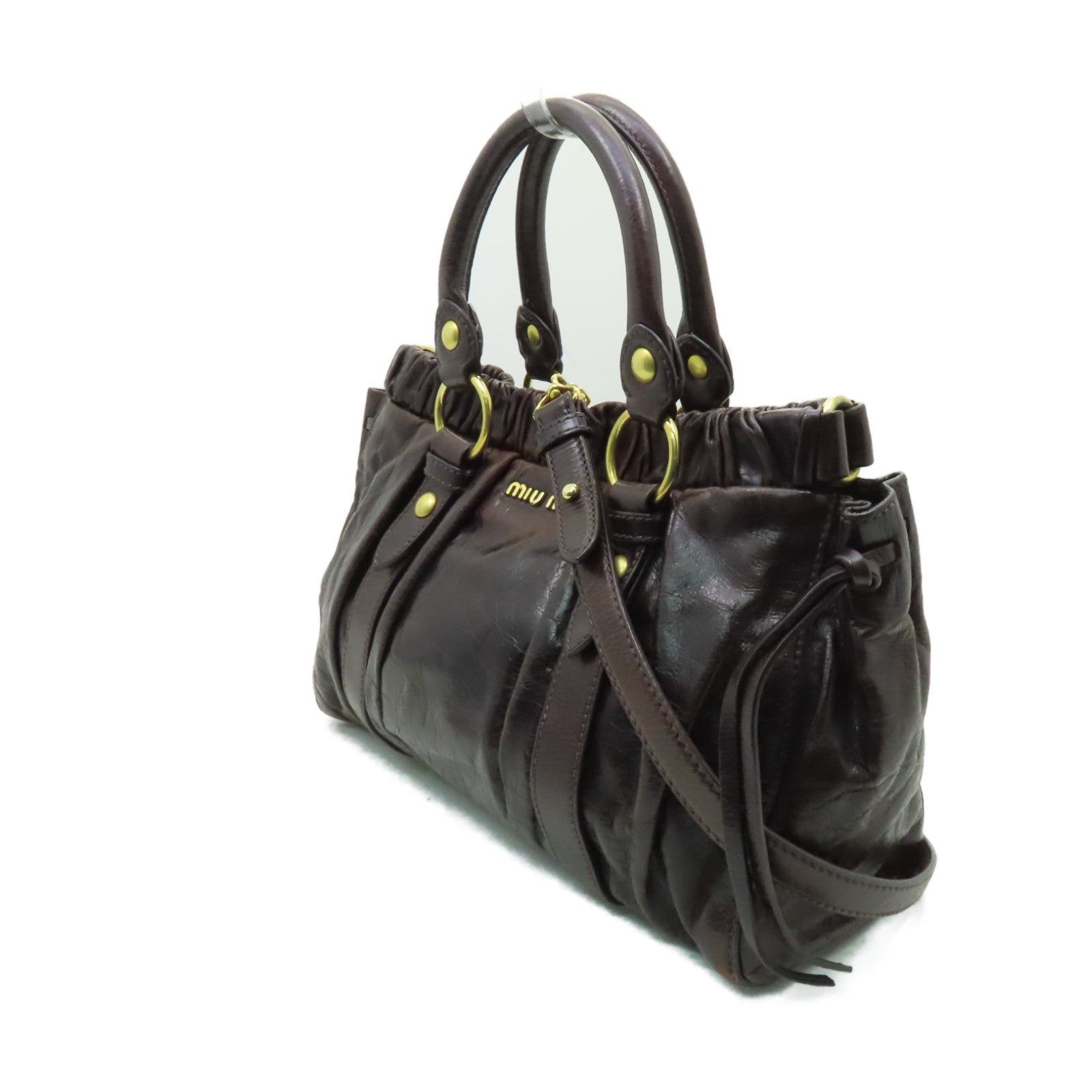 Miu Miu 牛皮皮革2way Shoulder Bag金扣手挽肩背兩用袋棕色