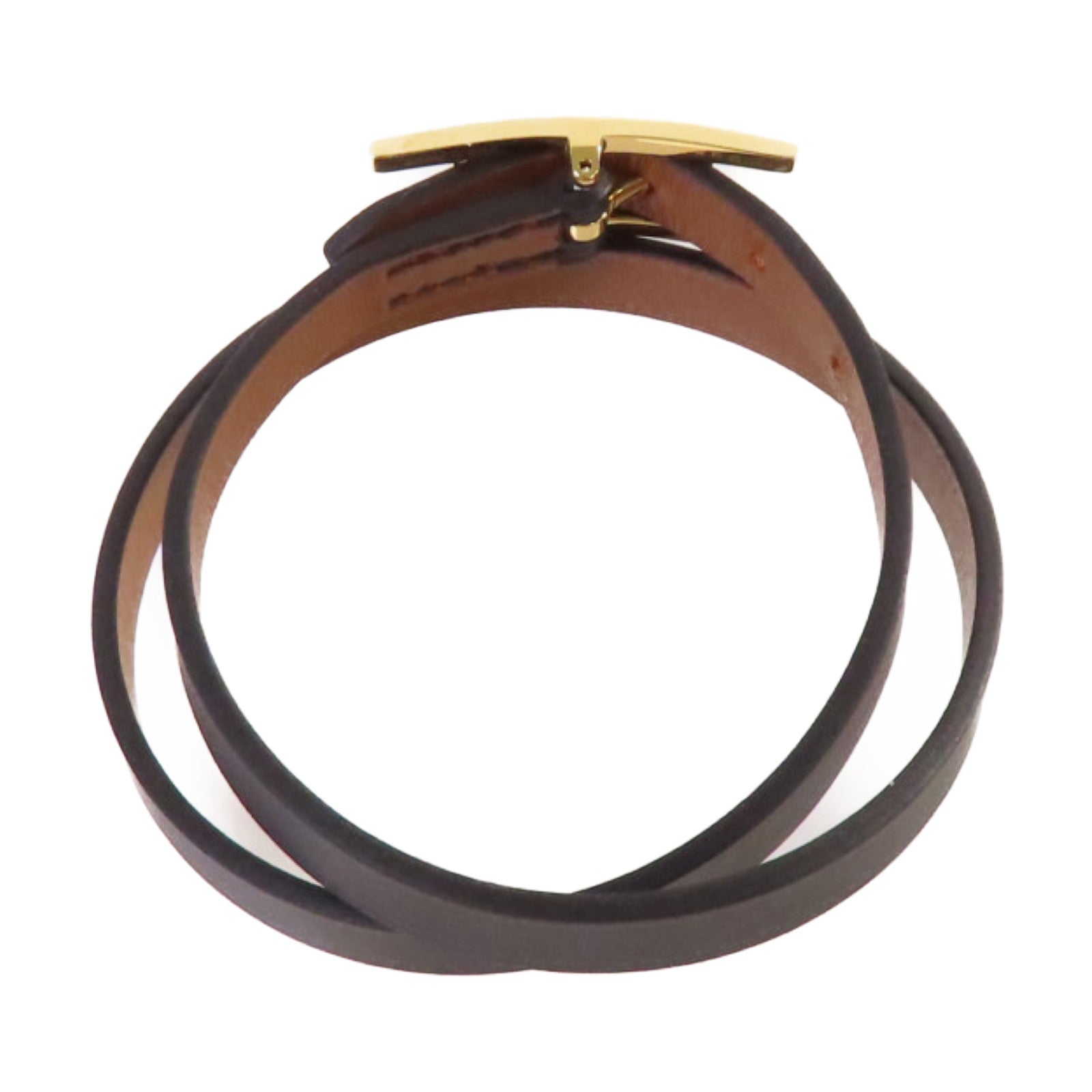 HERMES Swift皮革Behapi Double Tour Bracelet金扣手鏈黑色