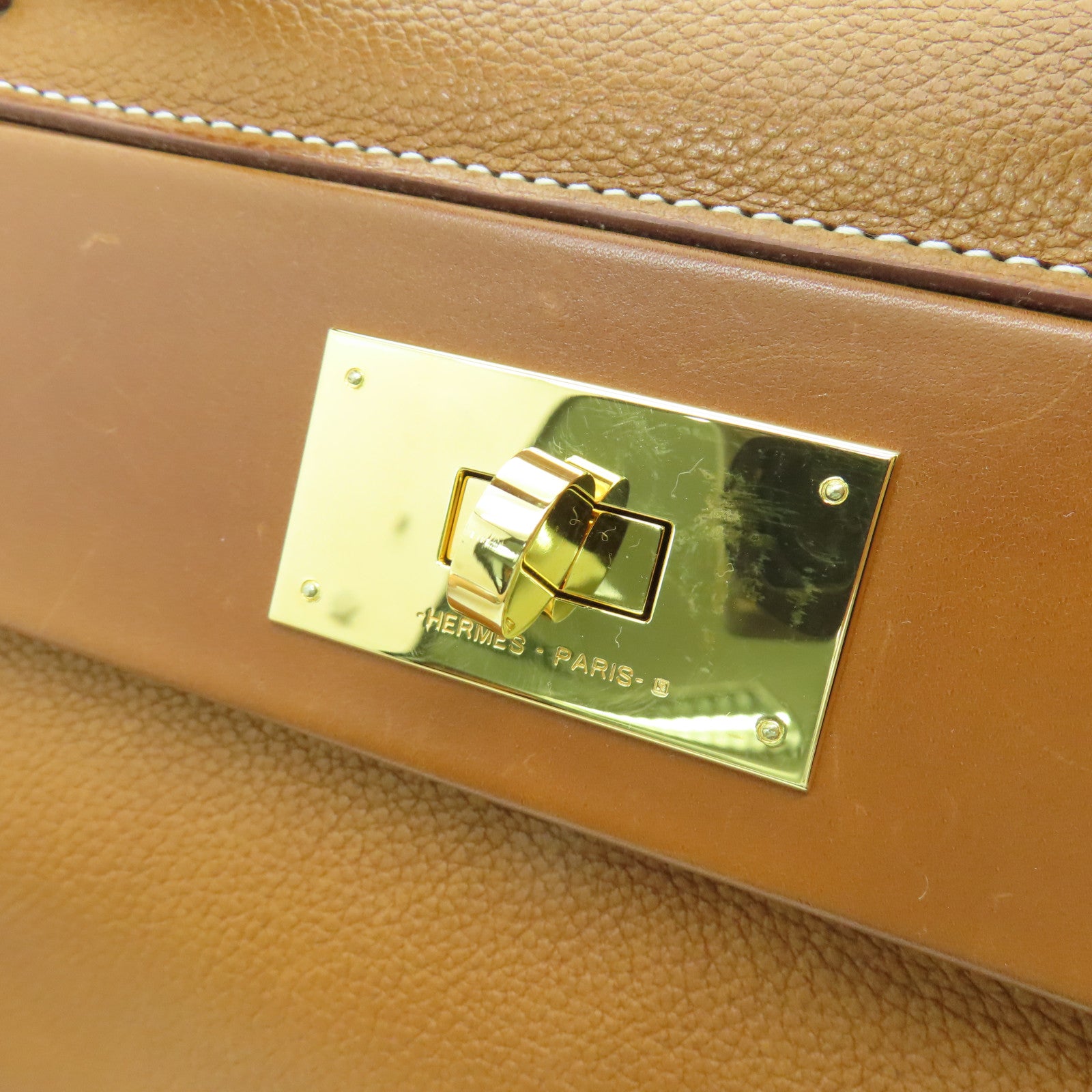 HERMES Barenia leather 24/24 29cm gold buckle handle shoulder bag brown