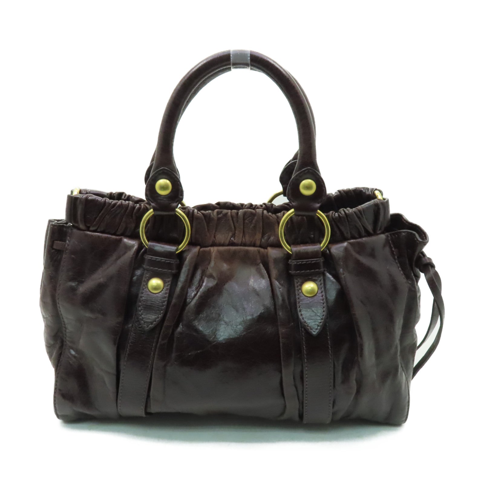 Miu Miu 牛皮皮革2way Shoulder Bag金扣手挽肩背兩用袋棕色