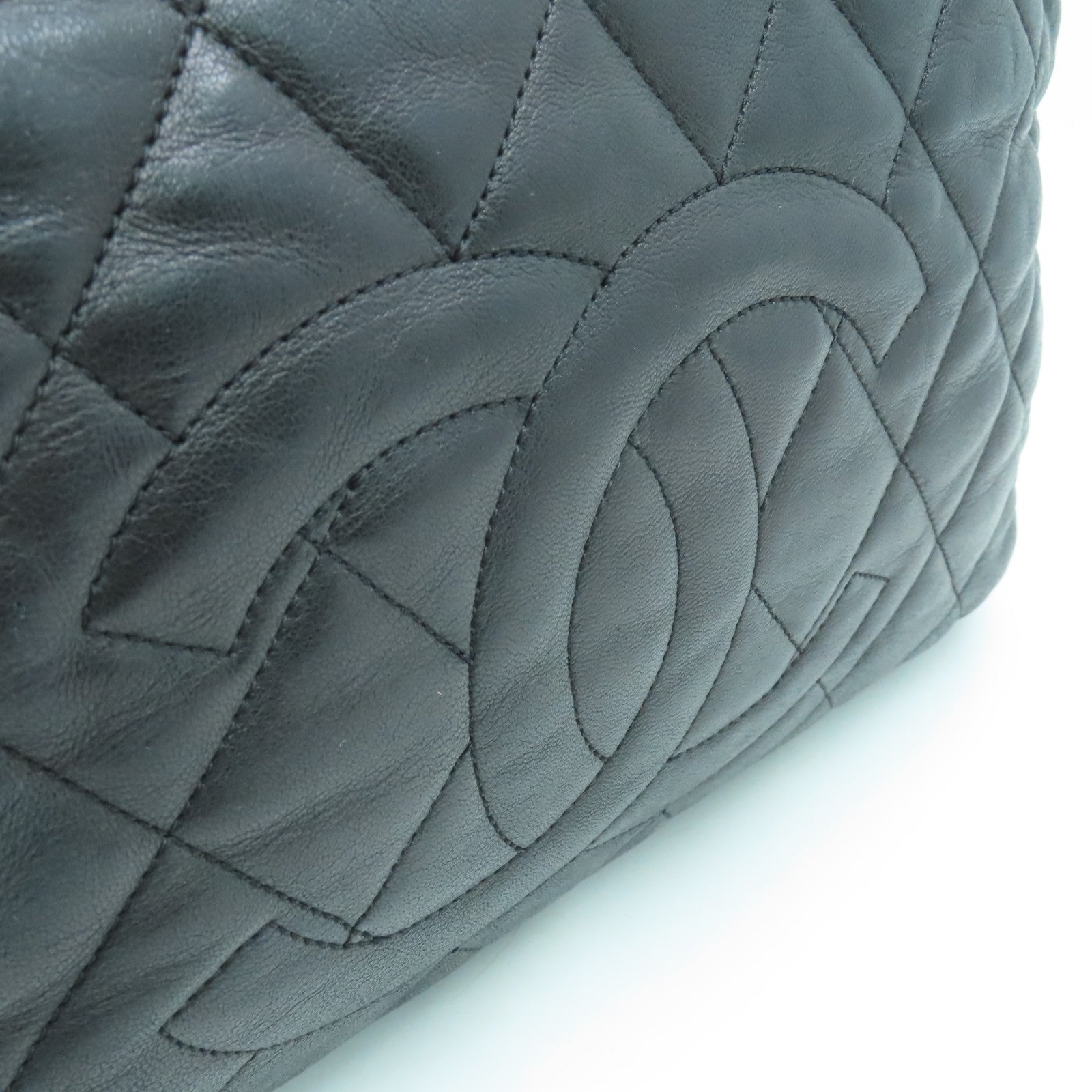CHANEL 菱格牛皮皮革Chain Shoulder Bag銀扣鏈帶肩背袋黑色