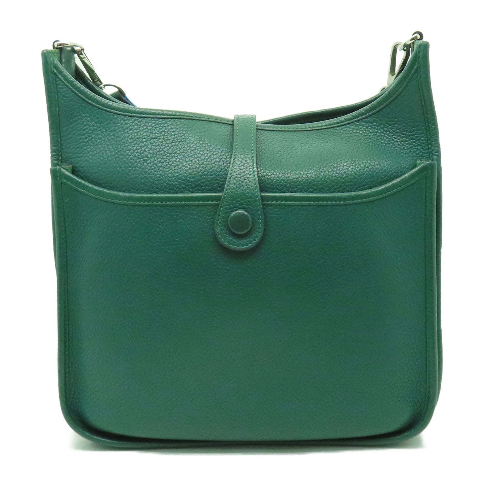 HERMES Clemence皮革Evelyne PM銀扣肩背袋Malachite綠色