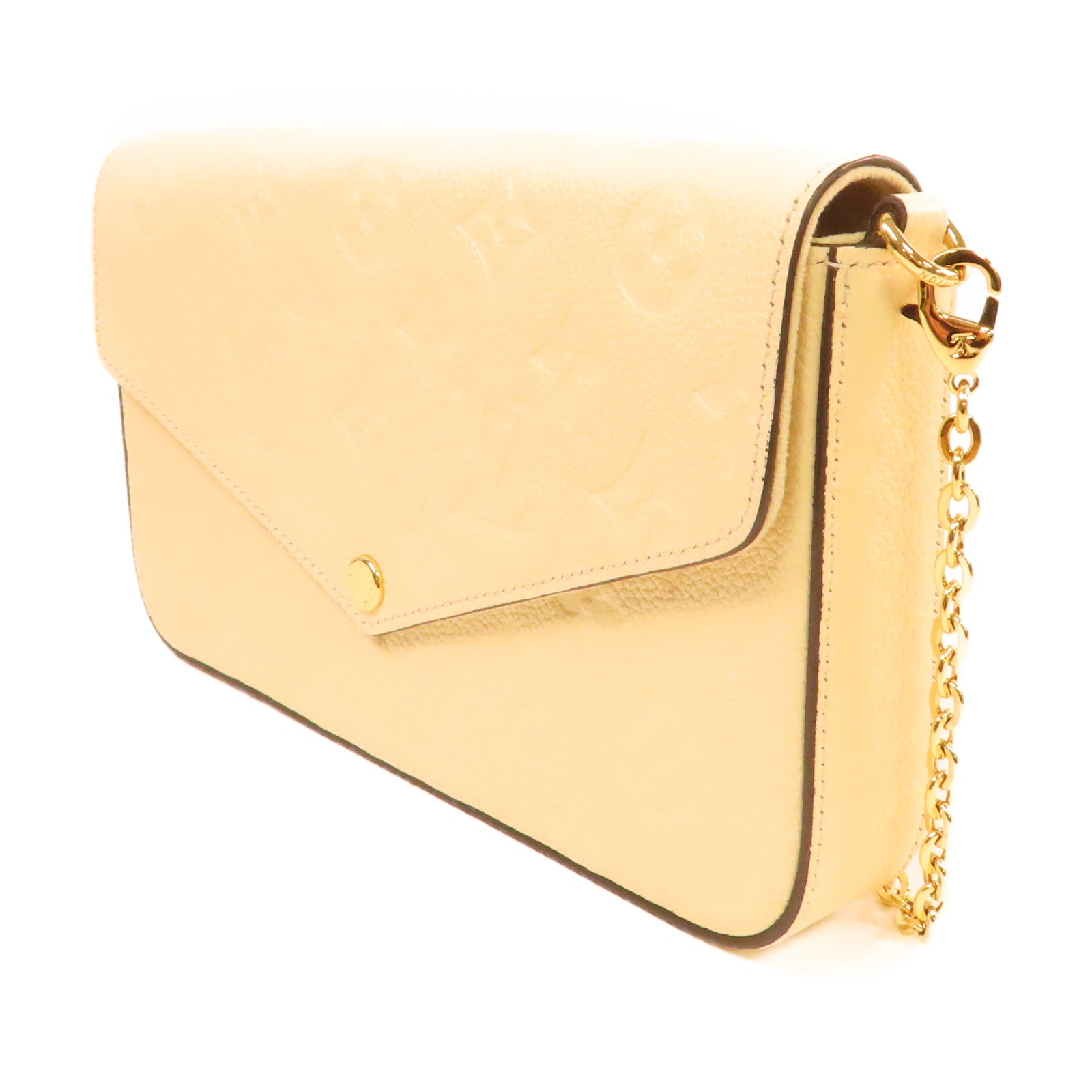 LOUIS VUITTON Monogram Empreinte Felicie Pochette Chain Shoulder Bag金扣鏈帶肩背袋米白色