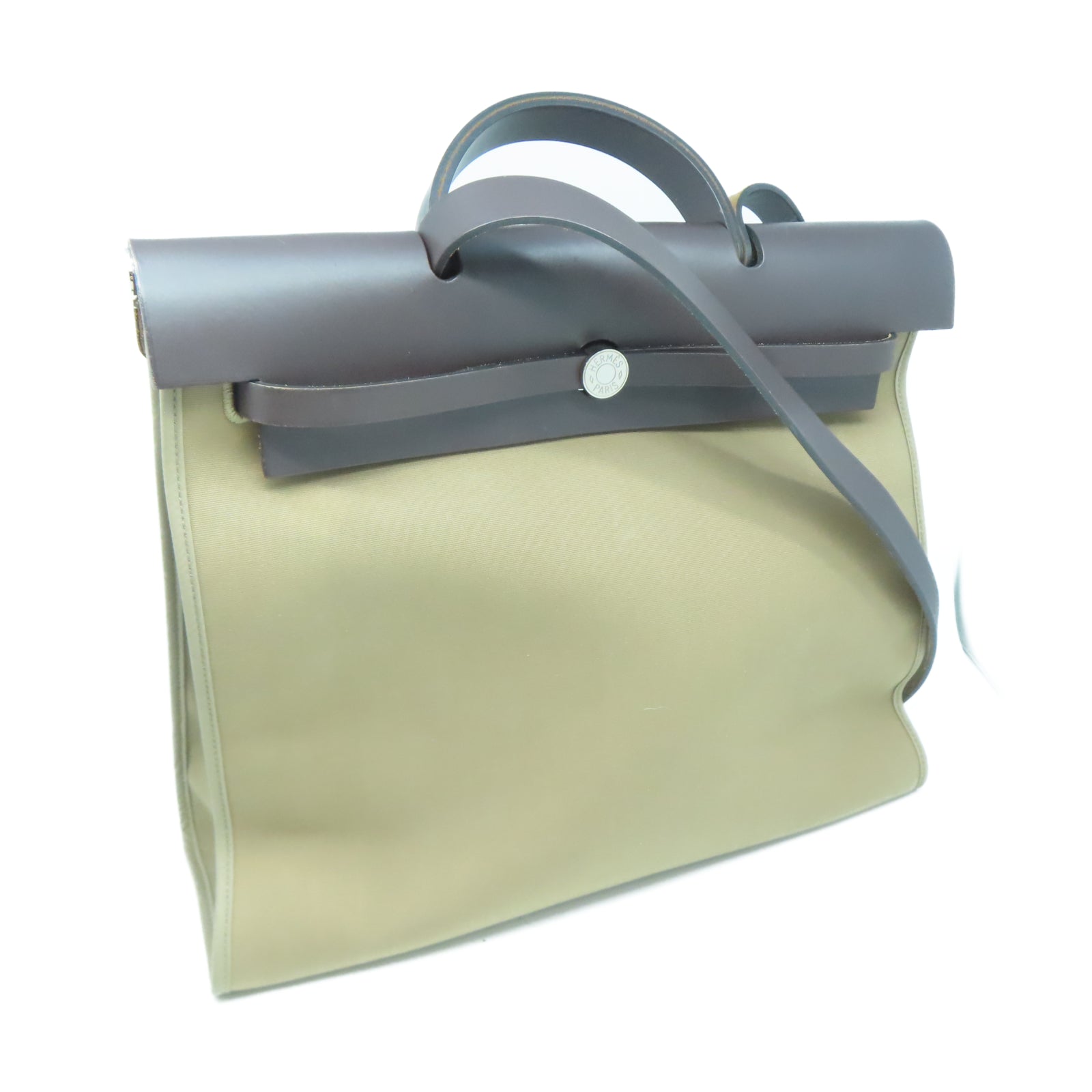 HERMES 帆布/皮革Herbag GM銀扣手挽肩背兩用袋灰色