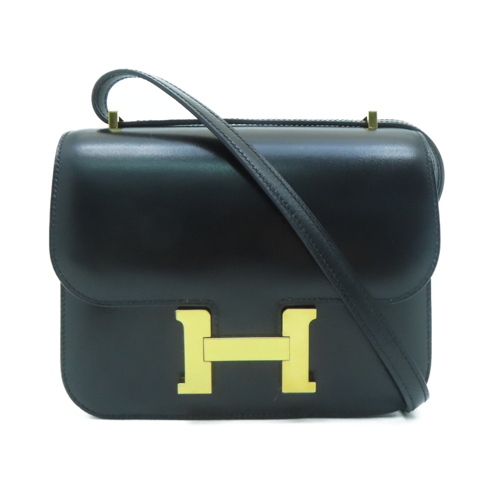 HERMES Box Calf皮革Constance Mini金扣肩背袋黑色