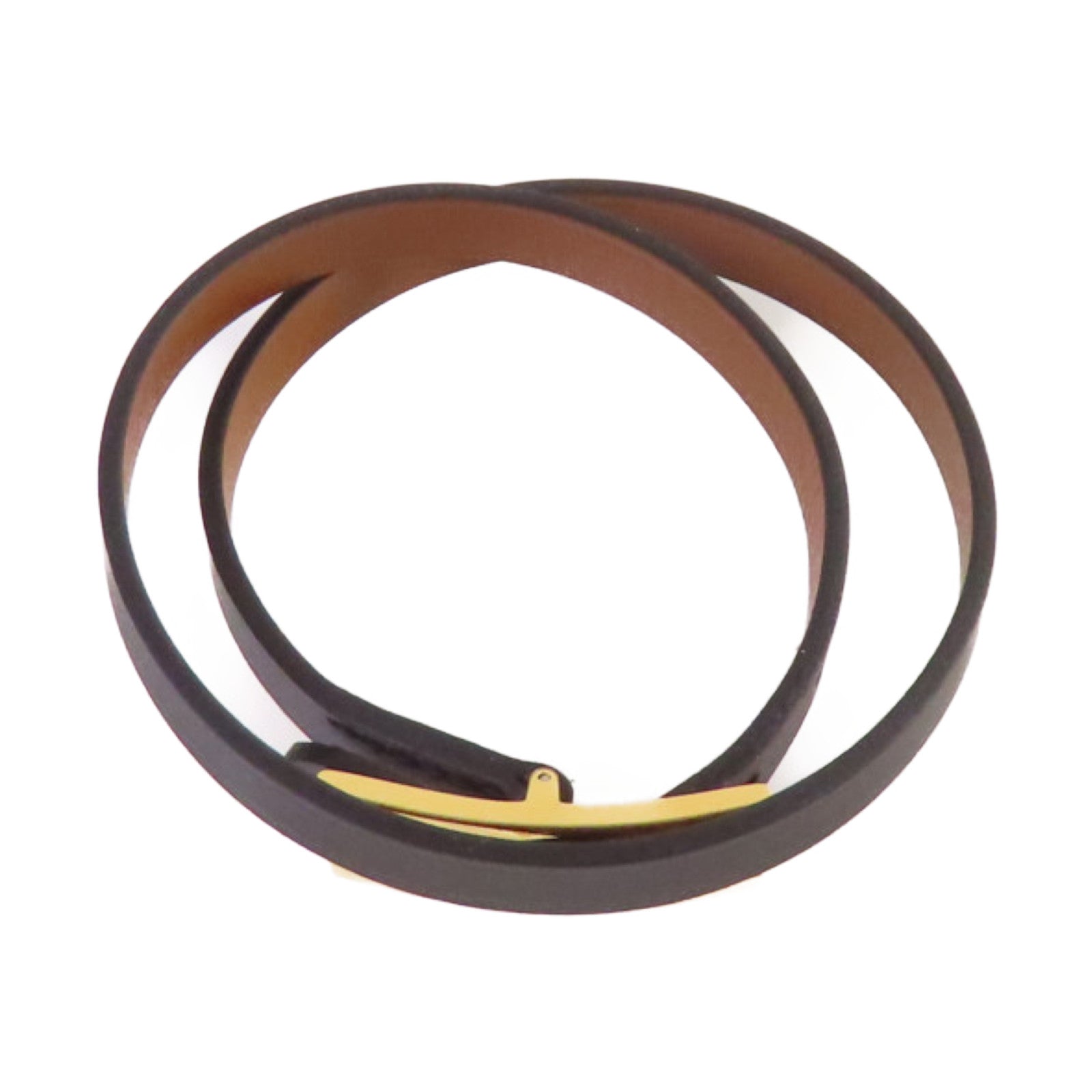 HERMES Swift皮革Behapi Double Tour Bracelet金扣手鏈黑色
