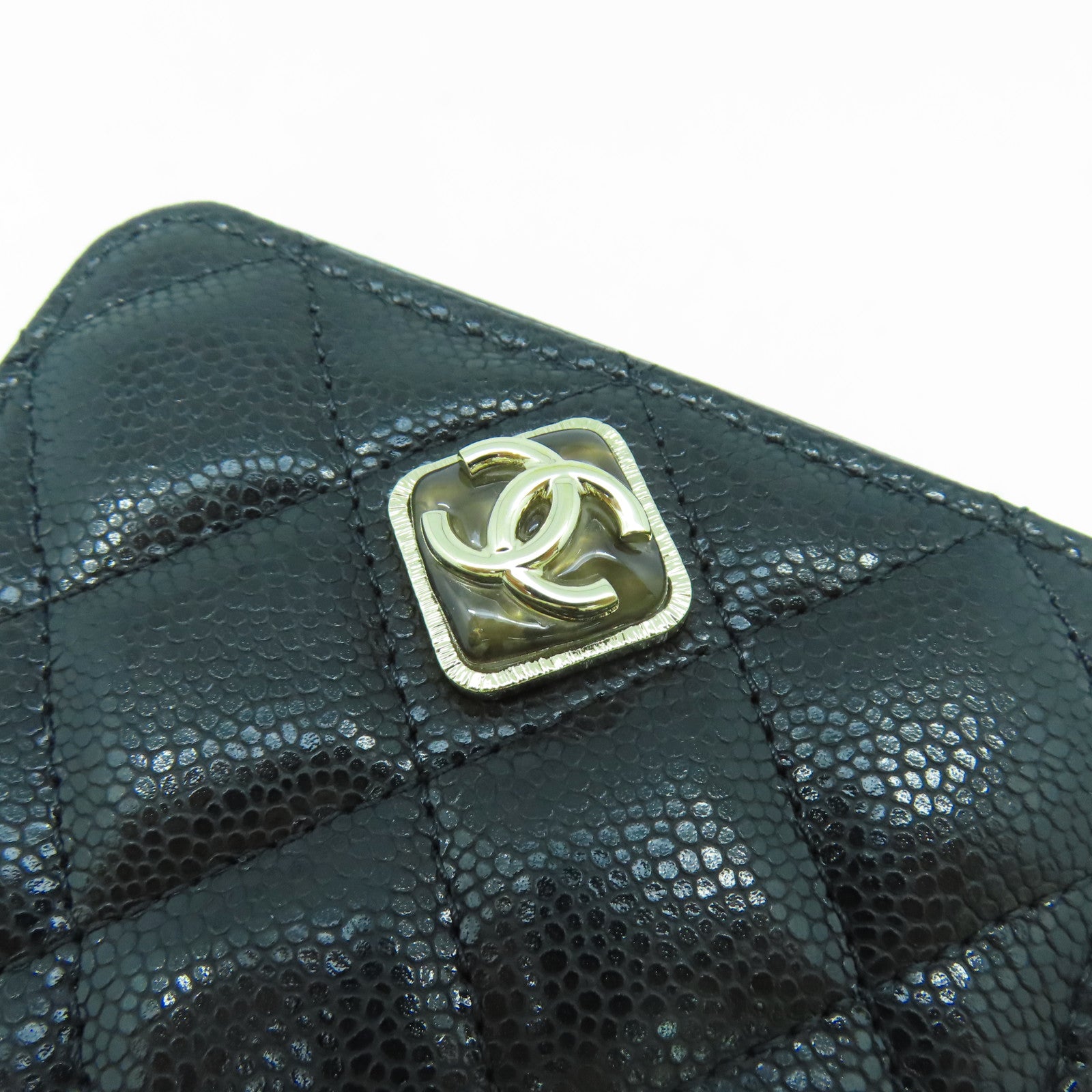 CHANEL 菱格Caviar皮革Mini Chain Shoulder金扣鏈帶肩背袋黑色