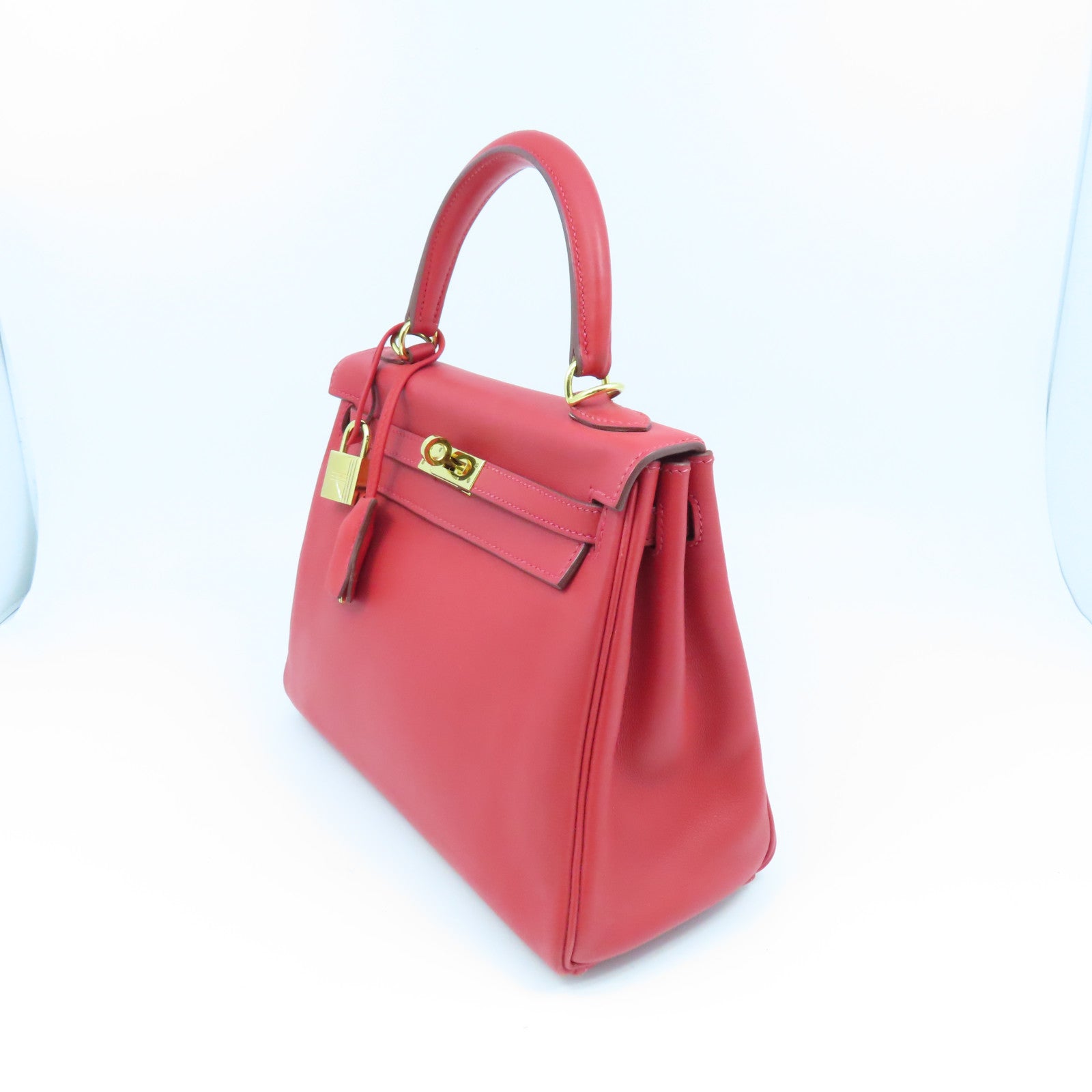 HERMES Swift皮革Kelly 25金扣手挽袋Rouge Vermillon红色