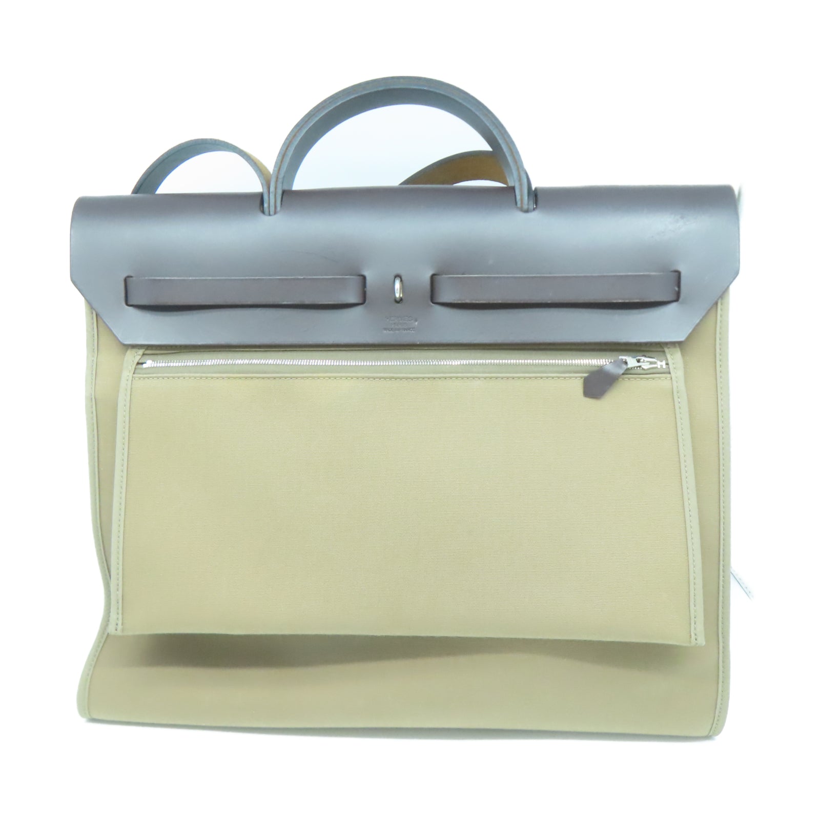 HERMES 帆布/皮革Herbag GM銀扣手挽肩背兩用袋灰色