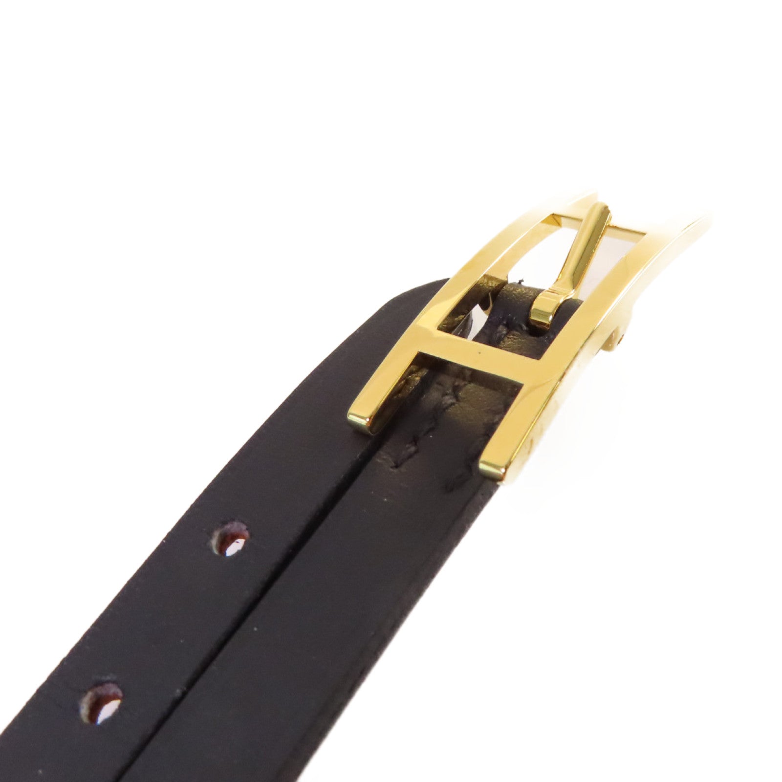 HERMES Swift皮革Behapi Double Tour Bracelet金扣手鏈黑色