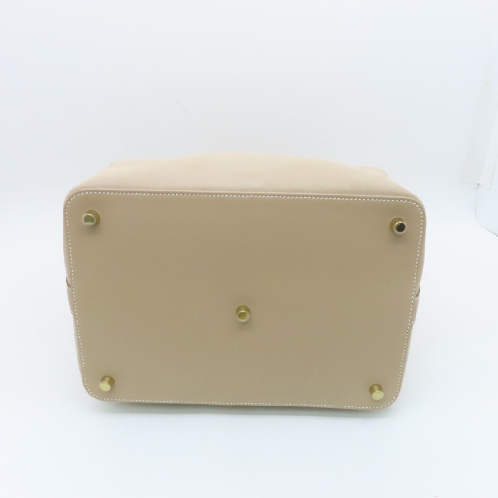 HERMES Swift Leather Toolbox 26 Gold Buckle Handle Shoulder Bag Beige
