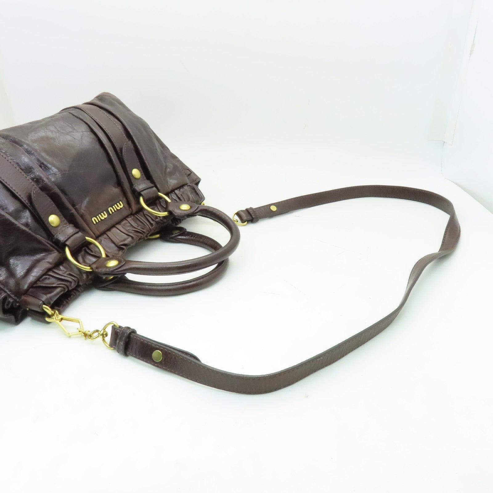 Miu Miu 牛皮皮革2way Shoulder Bag金扣手挽肩背兩用袋棕色