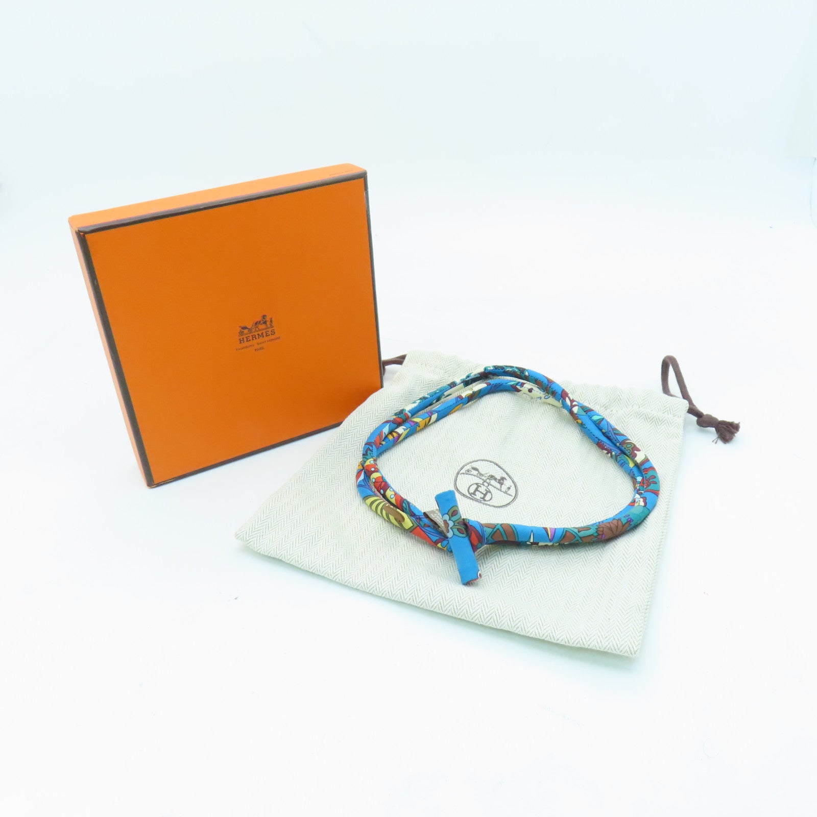 HERMES Silk Bride Silk Necklace Blue