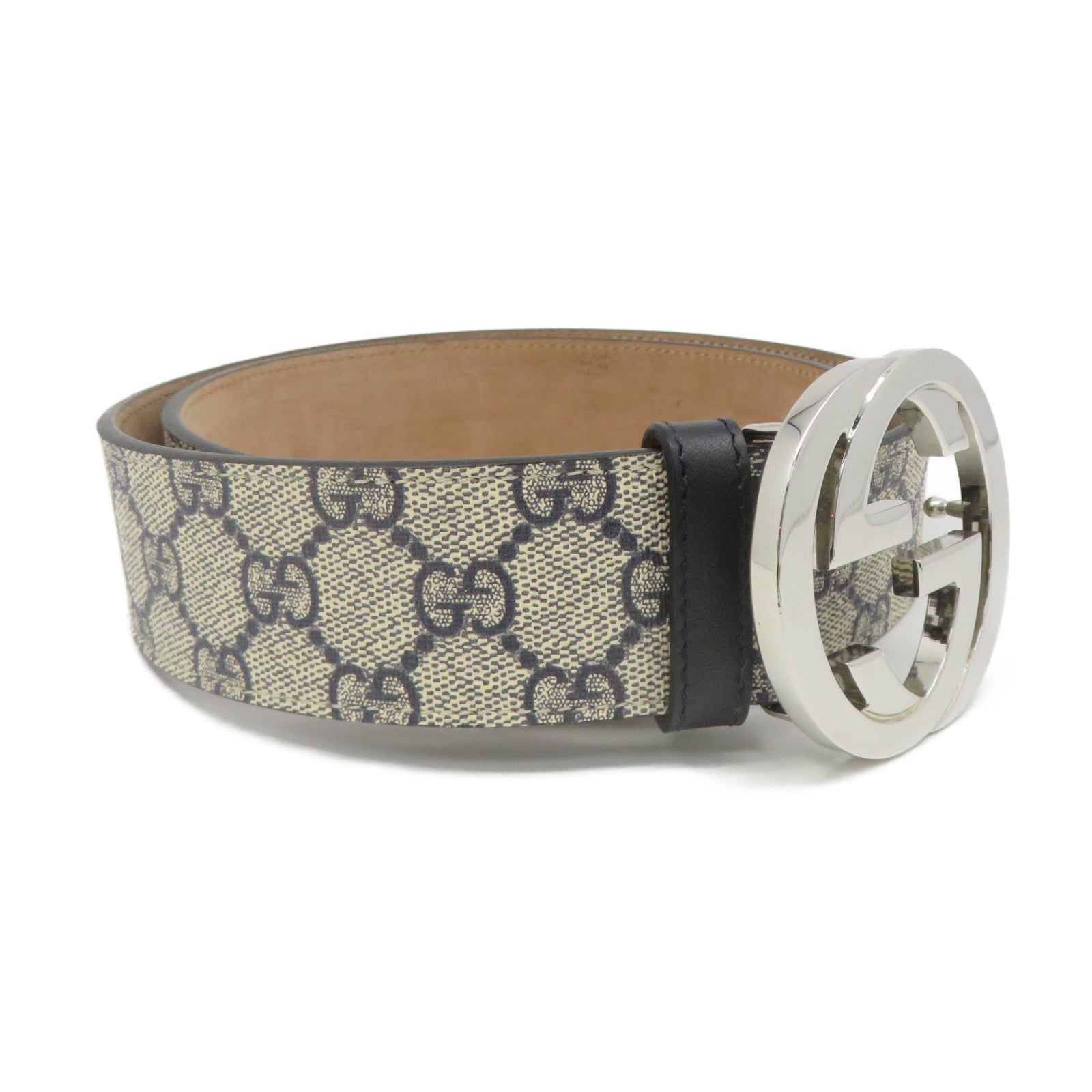 GUCCI Coated Canvas GG SUPREME Belt Silver Buckle Brown/Royal Blue