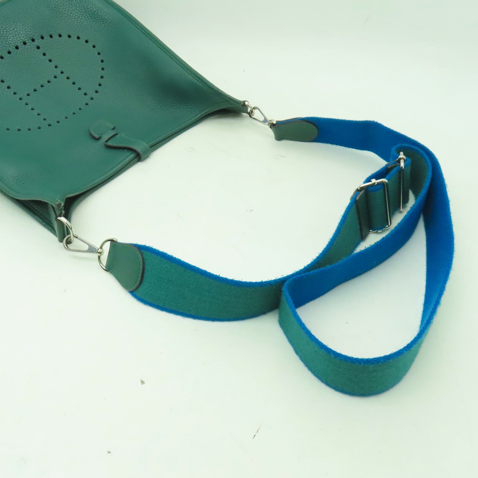 HERMES Clemence皮革Evelyne PM銀扣肩背袋Malachite綠色