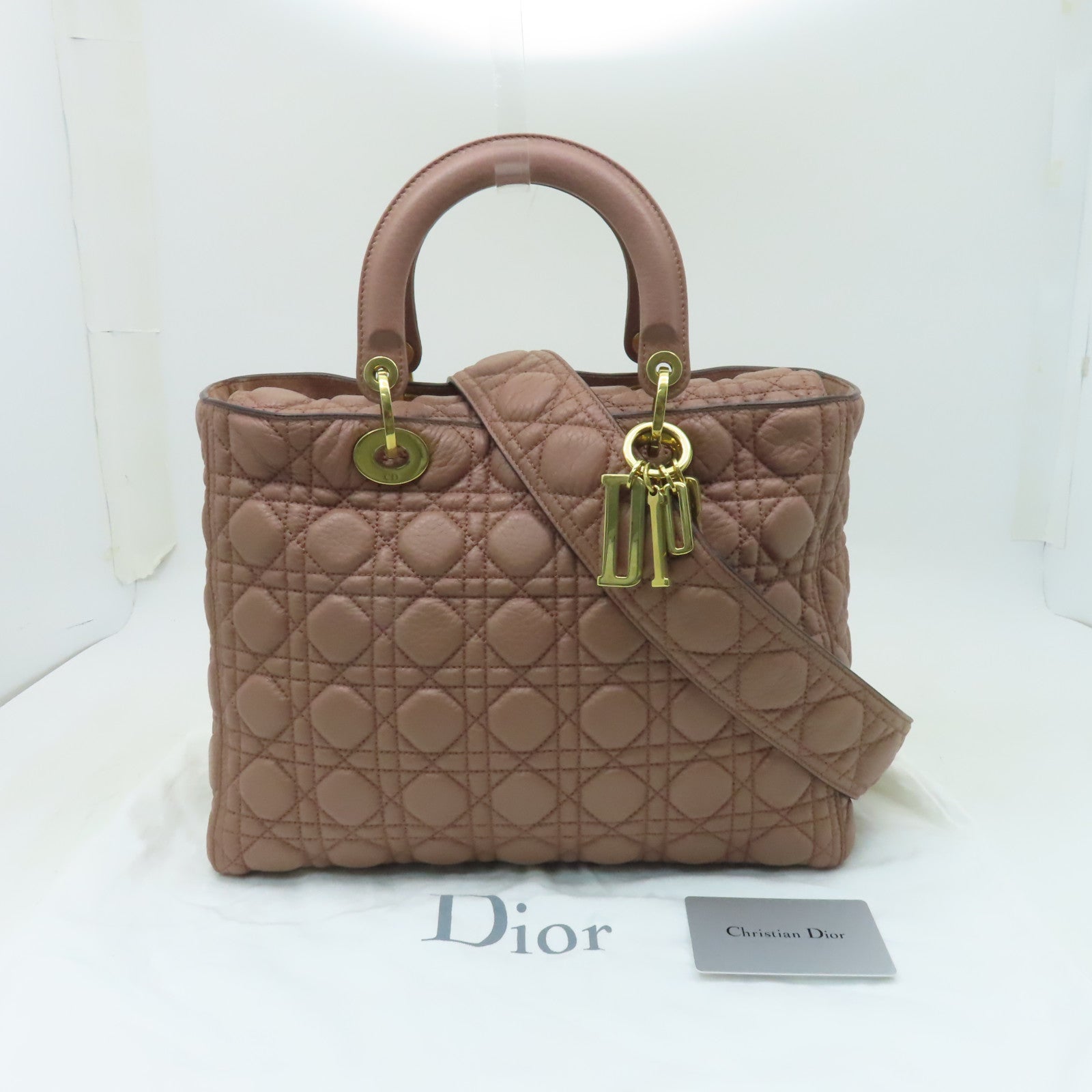 Dior 牛皮皮革Lady Dior金扣手挽肩背兩用袋棕色